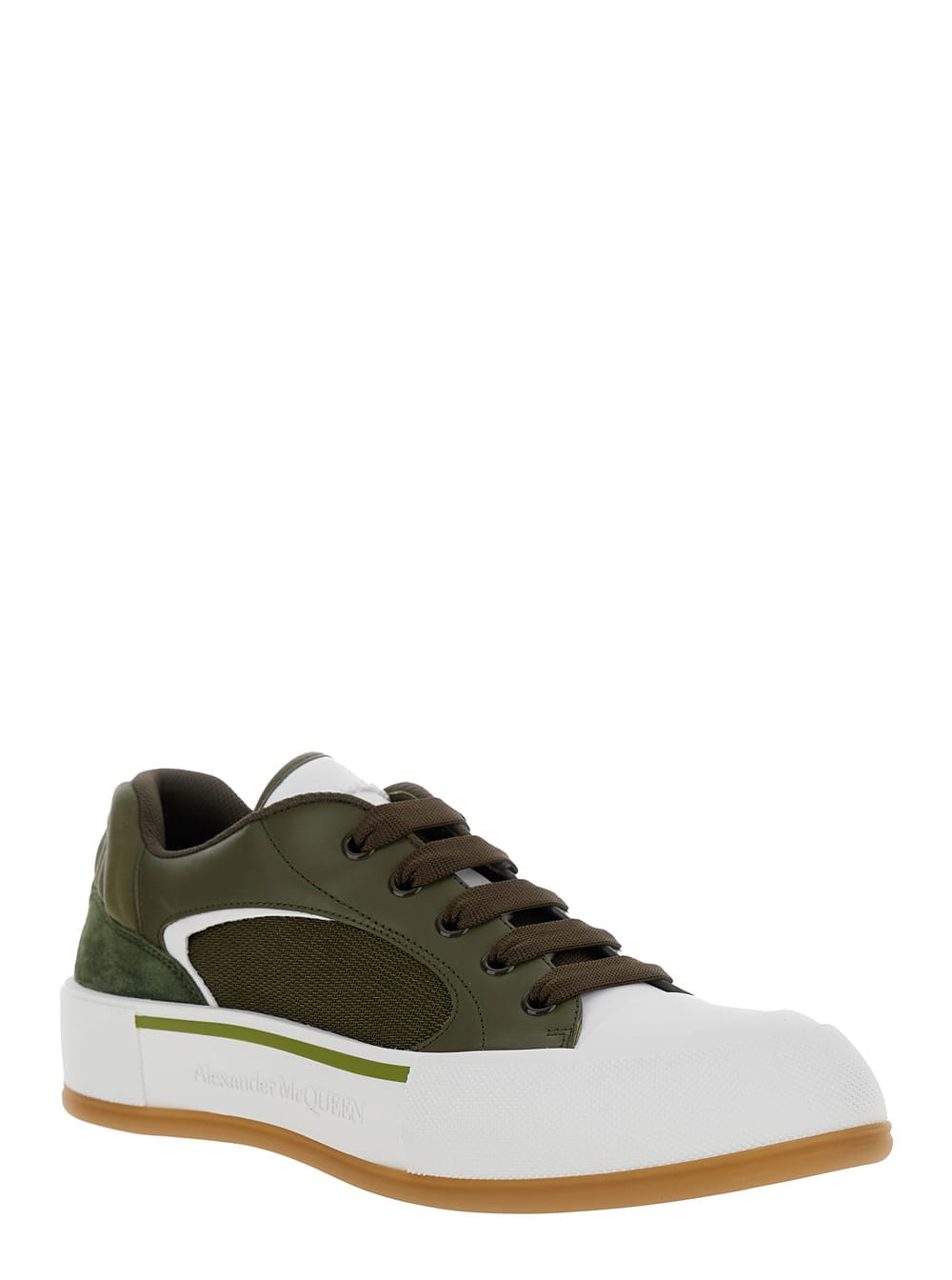 Shop Alexander Mcqueen Cruis Green Low Top Sneakers With Logo Detail In Leather And Fabric Man In Black