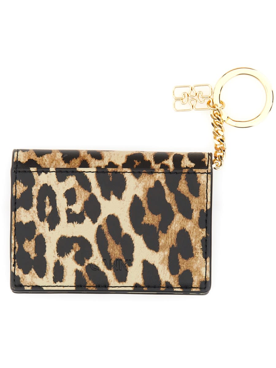 Ganni Bou Card Holder With Animal Motif In Animal Print