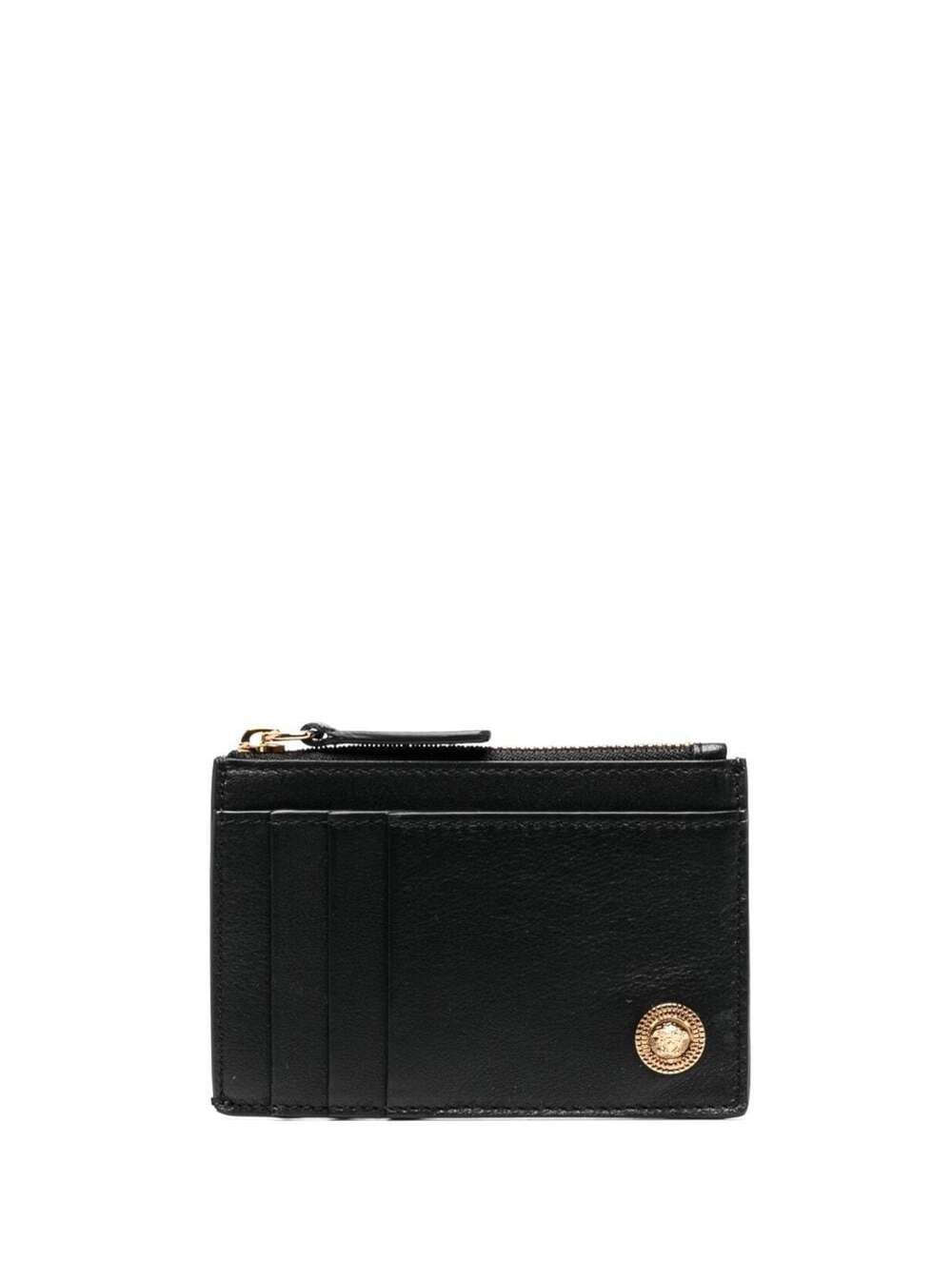 Shop Versace Black Small Wallet With Medusa Biggie Logo In Leather Woman