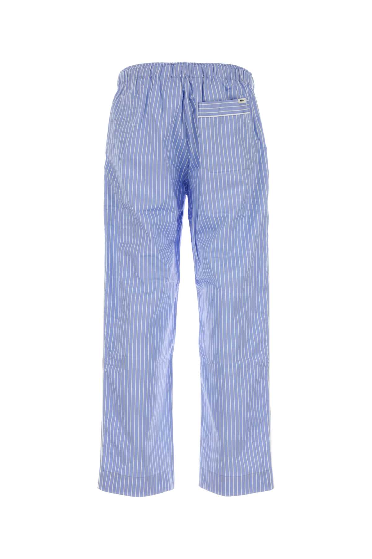Tekla Embroidered Cotton Sateen Pant In Blue