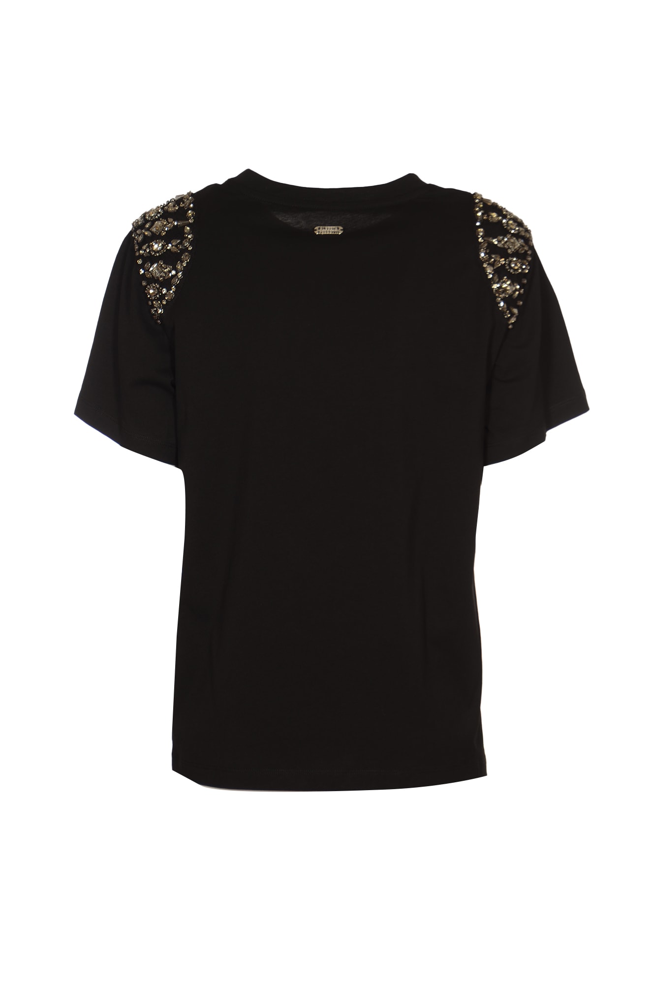 Shop Alberta Ferretti Crystal Embellished Round Neck T-shirt In Black