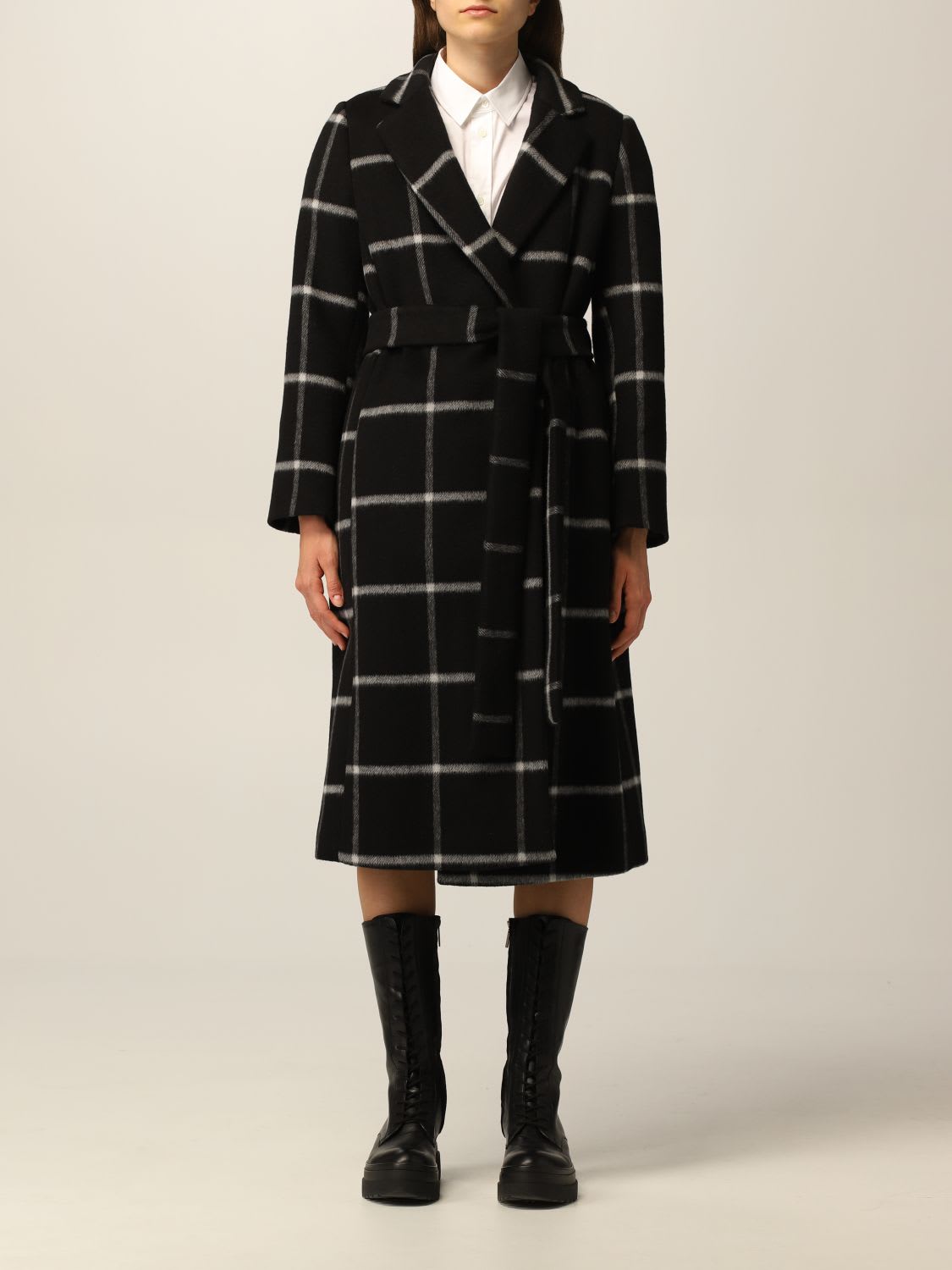 Red Valentino Coat Red Valentino Coat In Check Wool Blend