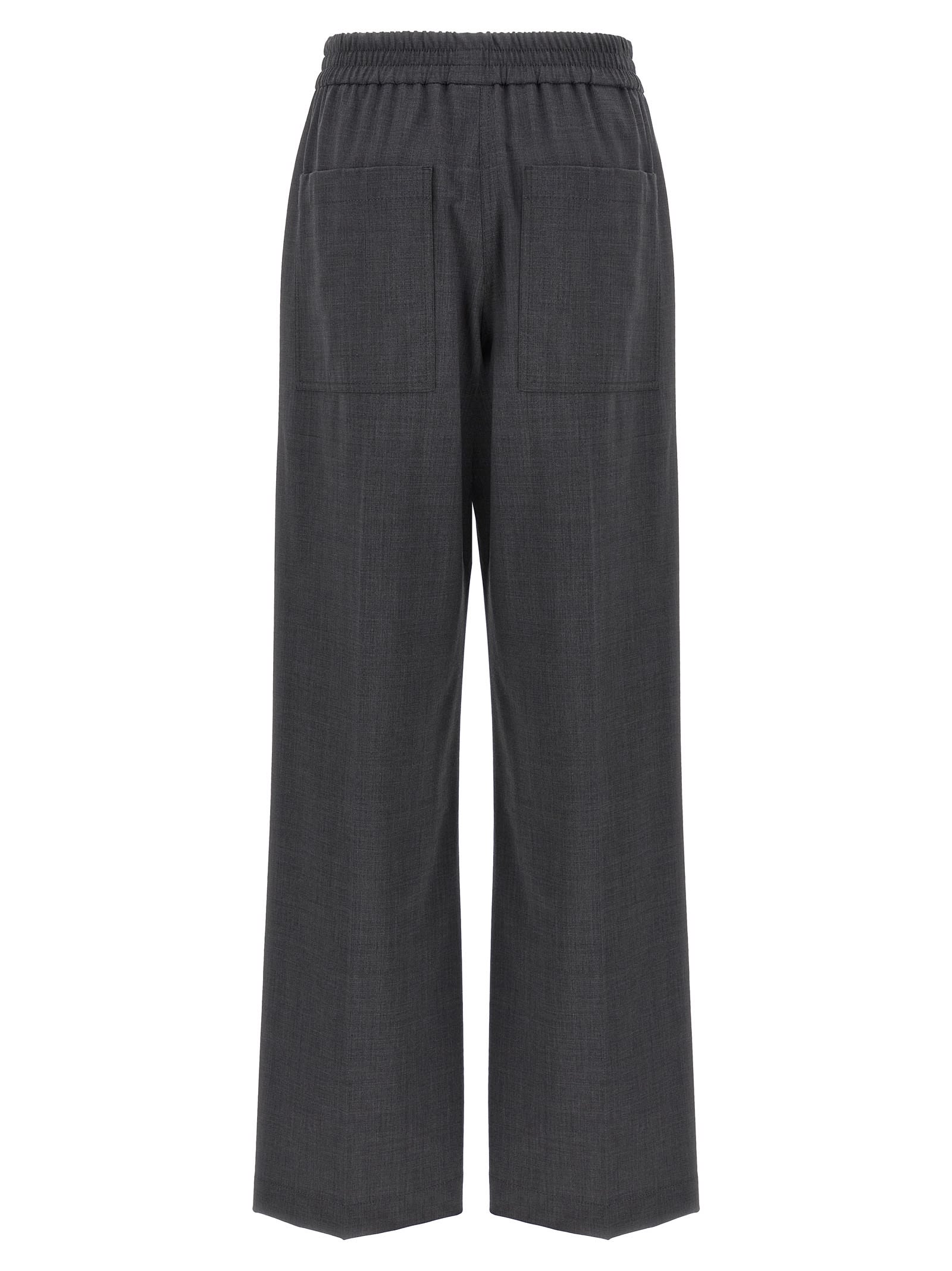 Brunello Cucinelli Grey Pants With Elastic Waist In Wool Blend Stretch Woman In Black