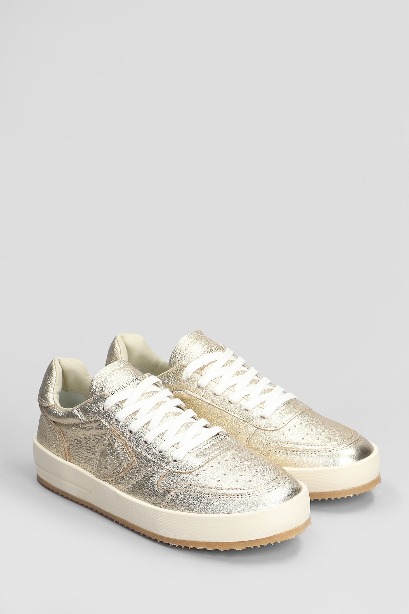 Shop Philippe Model Nice Low Sneakers In Gold Leather