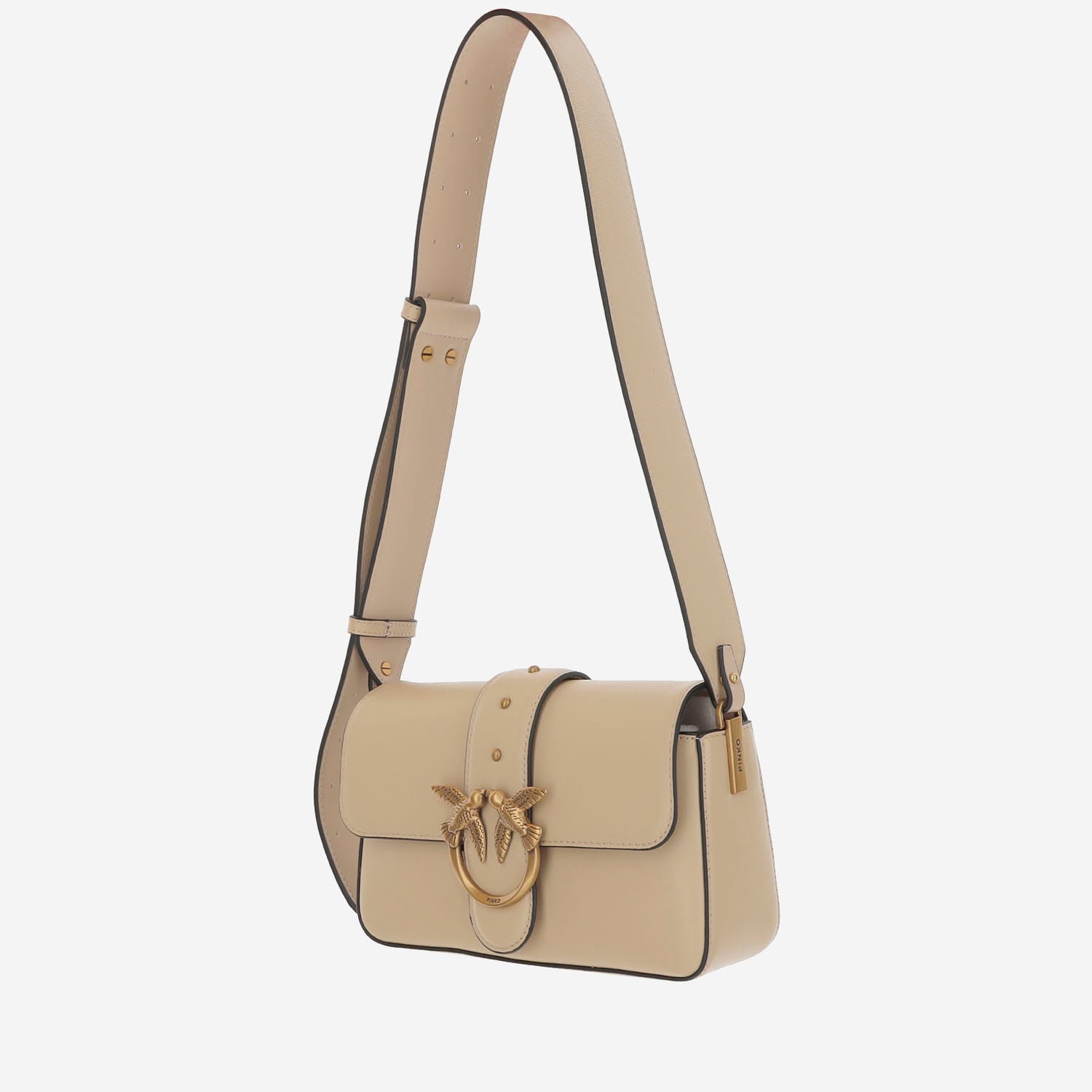 Pinko Mini Love Slouchy Shoulder Bag In Q Beige Grigio Fumo Antique Gold