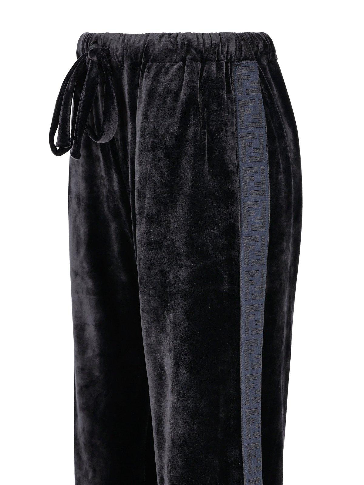 Shop Fendi Wide-leg Drawstring Velvet Pants In Blue