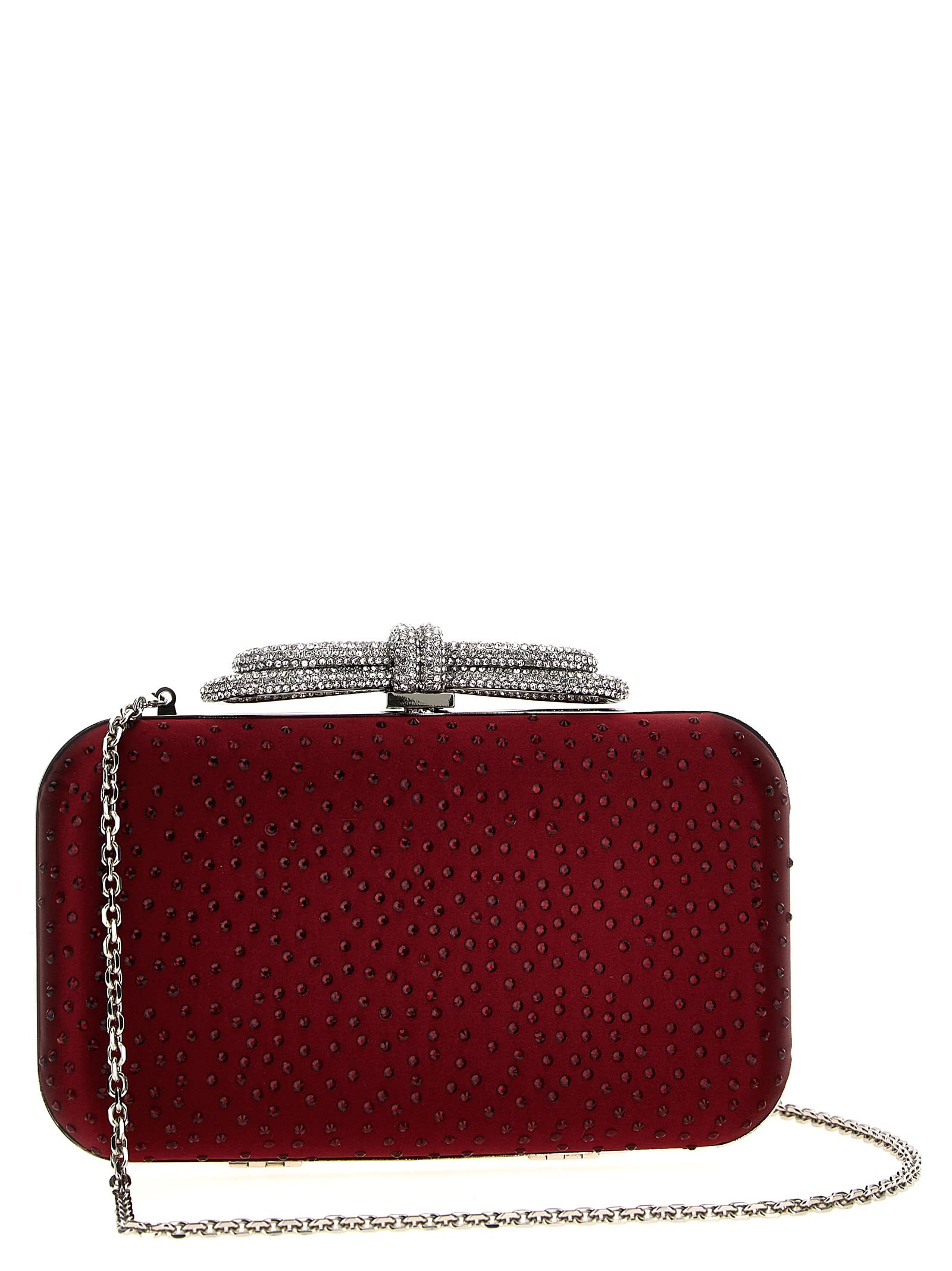 Shop Mach &amp; Mach Double Bow Satin Clutch In Bordeaux