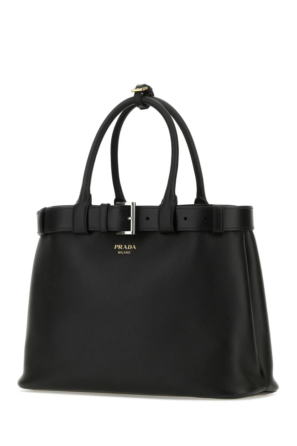 Shop Prada Black Leather Buckle Large Handbag