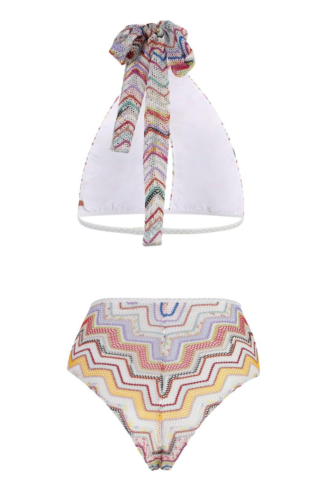 Shop Missoni Zigzag Pattern Halterneck Bikini Set In Multicolour