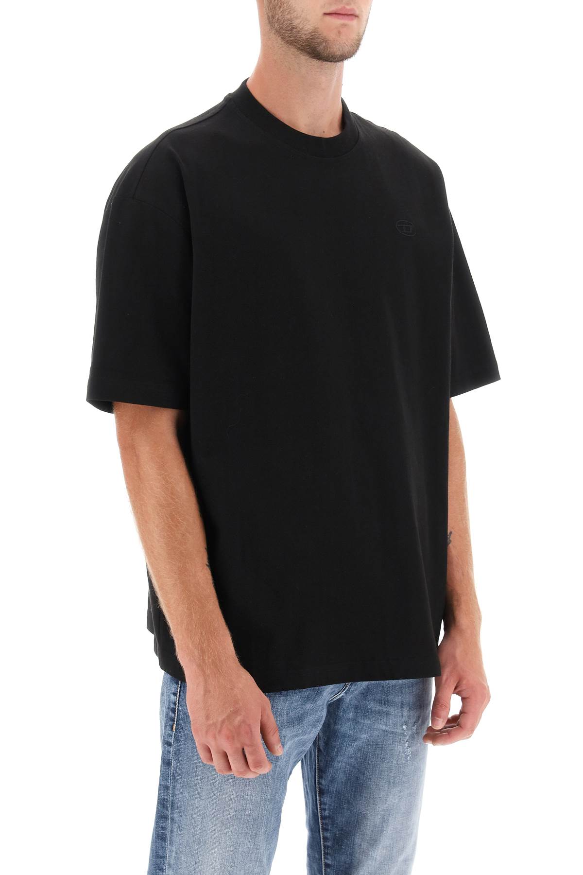 Diesel T-boggy-megoval-d T-shirt With Tonal And Contrasting Logo Embroidery In Black