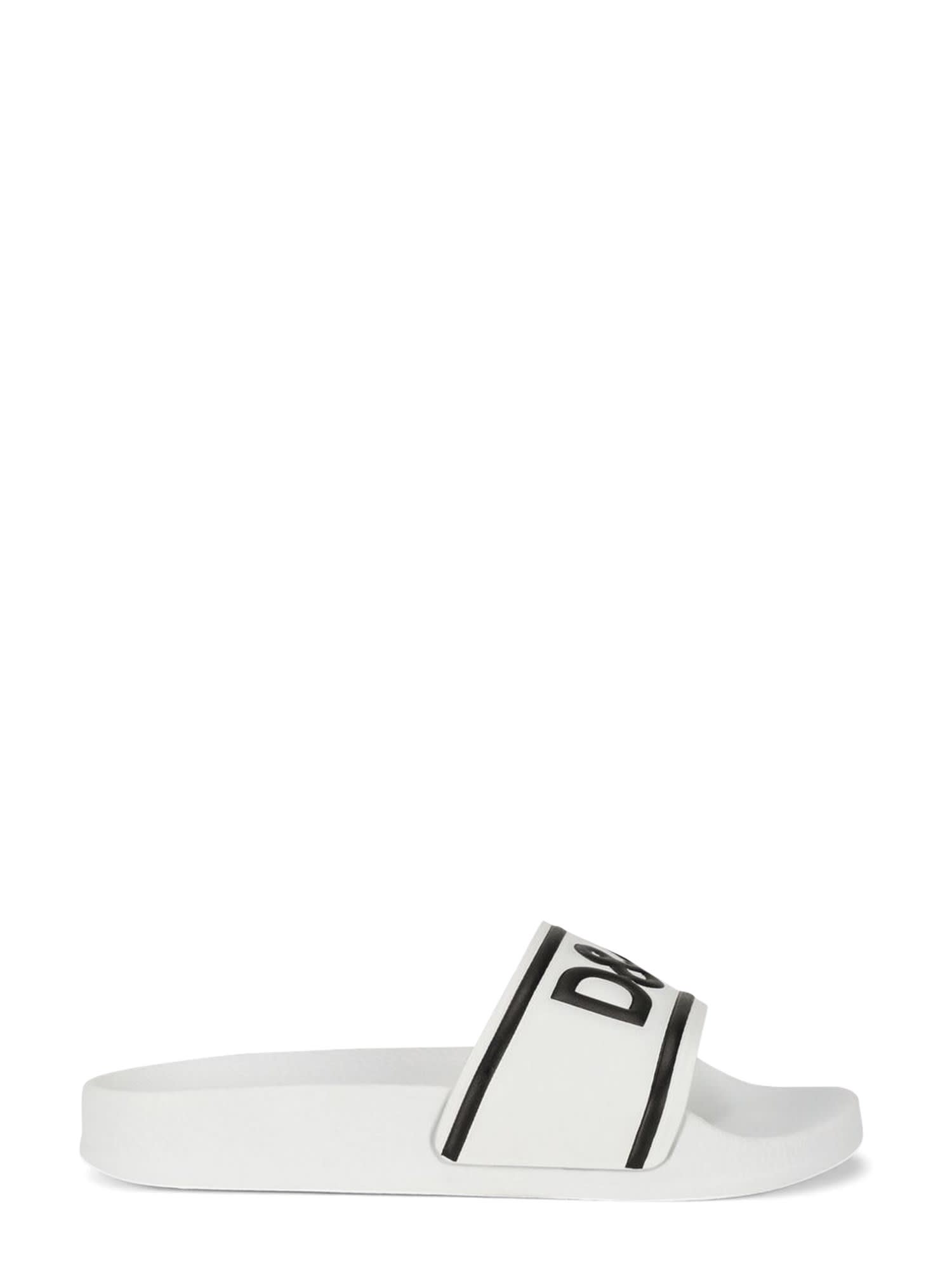Dolce & Gabbana Kids' Beachwear Slipper Calf In Bianco