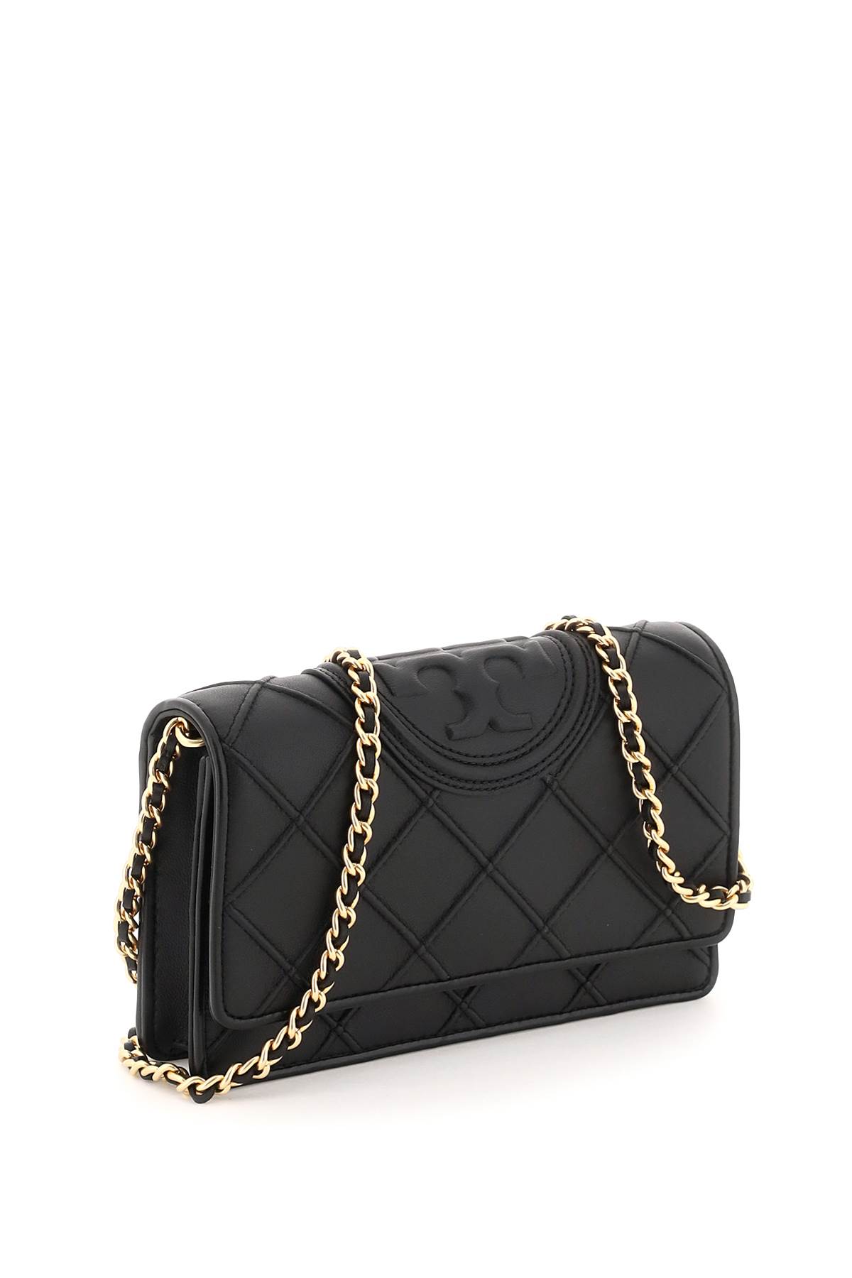 Tory Burch Fleming Leather Wallet On Chain In Black