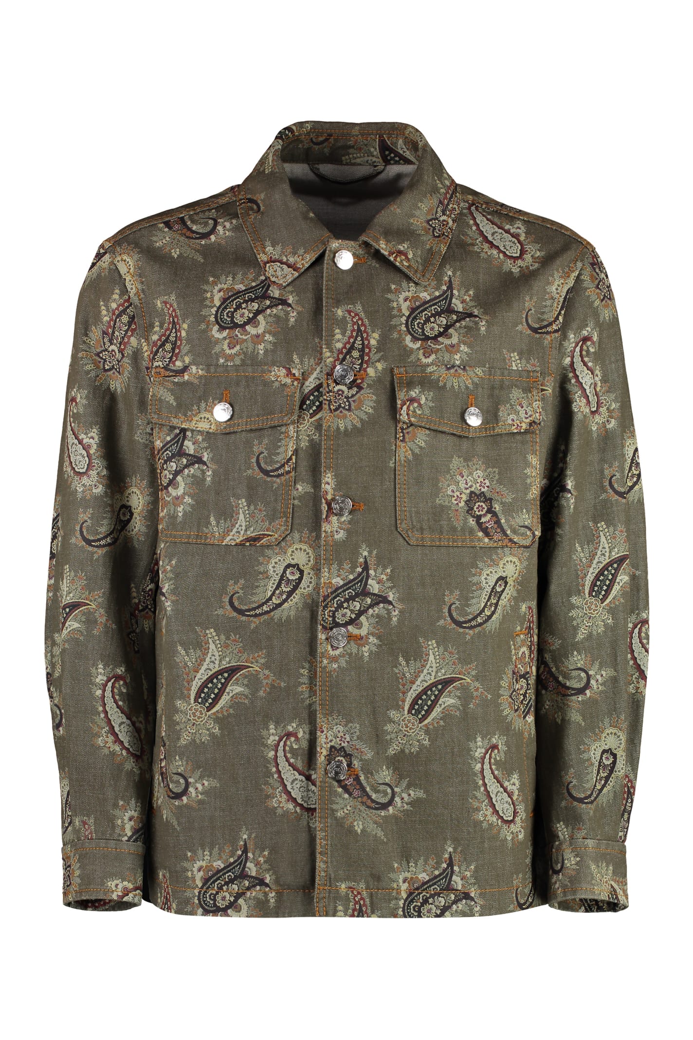 Shop Etro Jacquard Cotton Jacket In Green