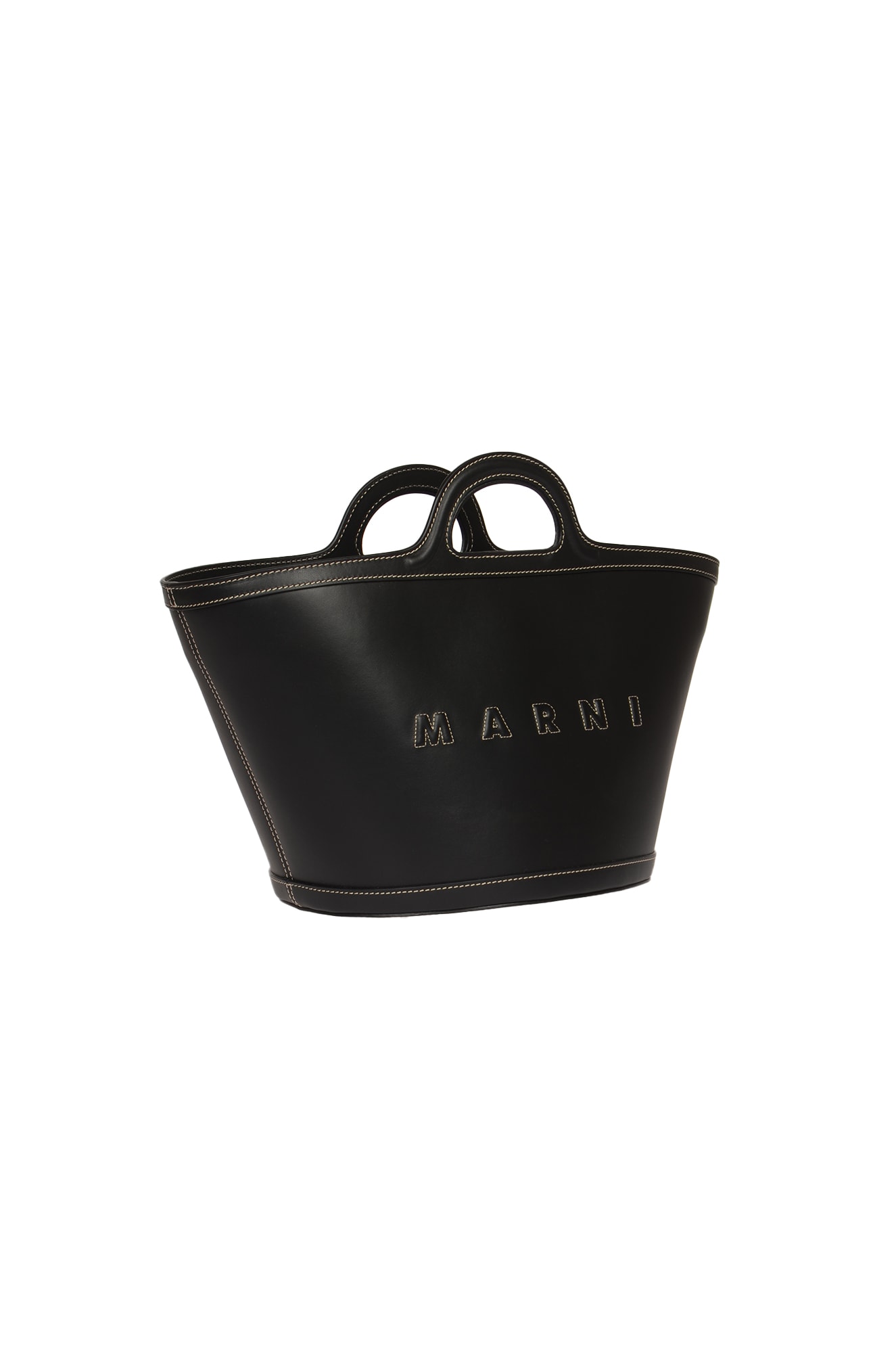 Shop Marni Leather Small Tropicalia Bucket Bag In Black