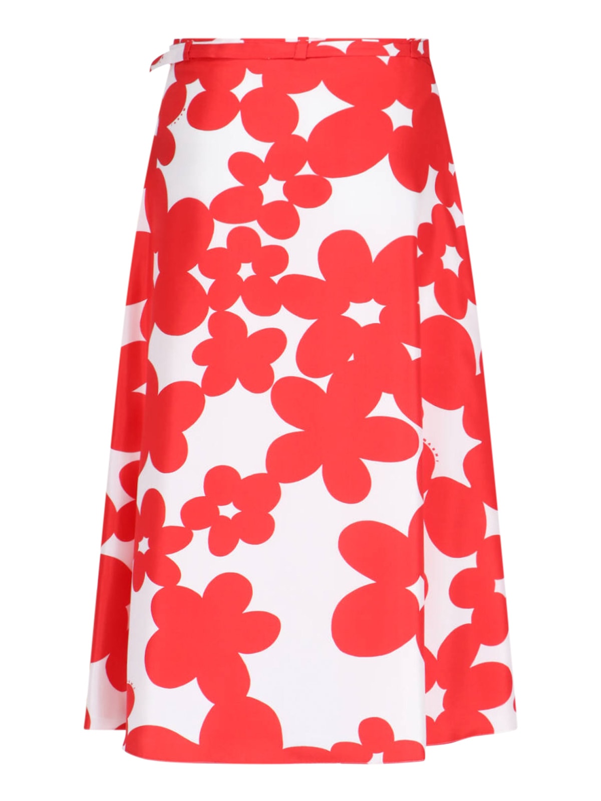 Marni Floral Print A-line Skirt With Belted Waist In Red