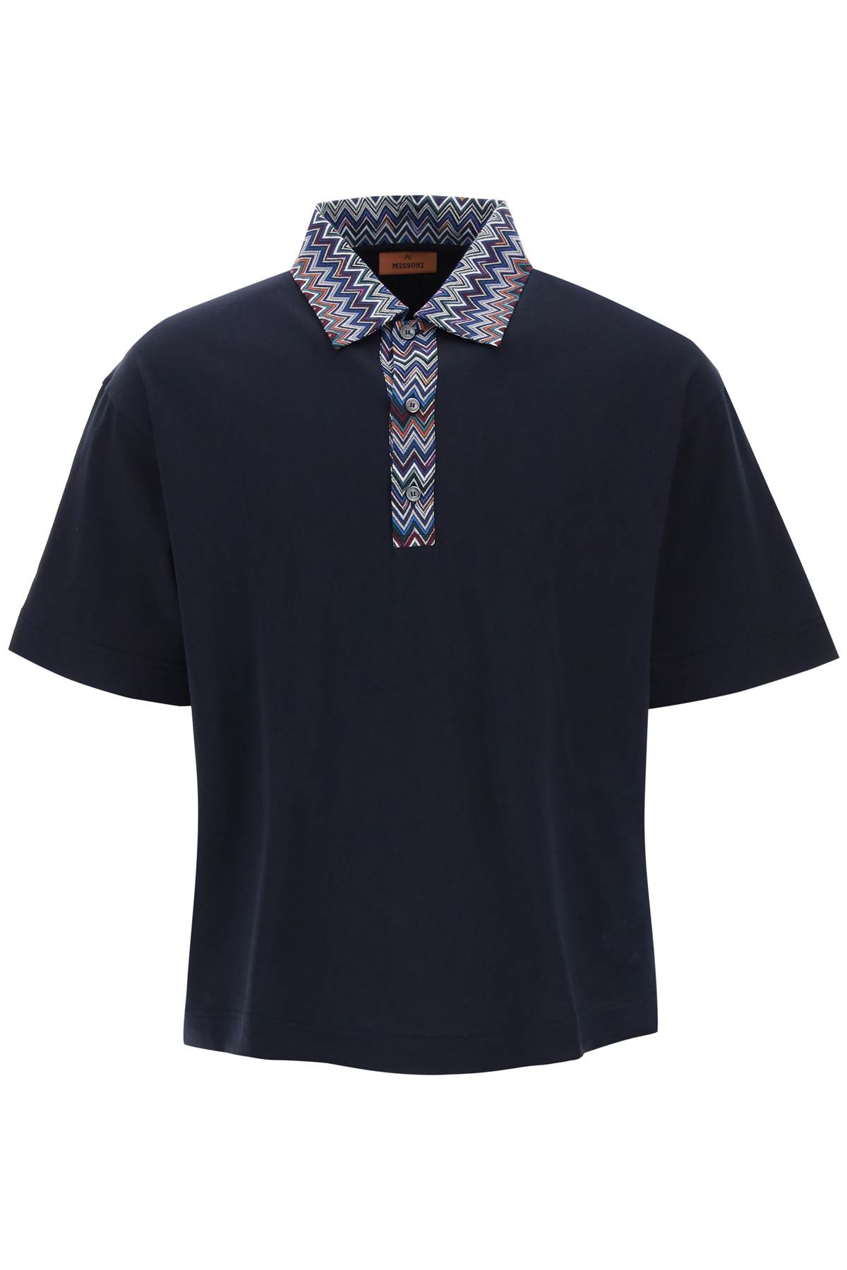 Shop Missoni Oversized Polo Shirt With Herringbone Details In Be Navy And Blu/bluette