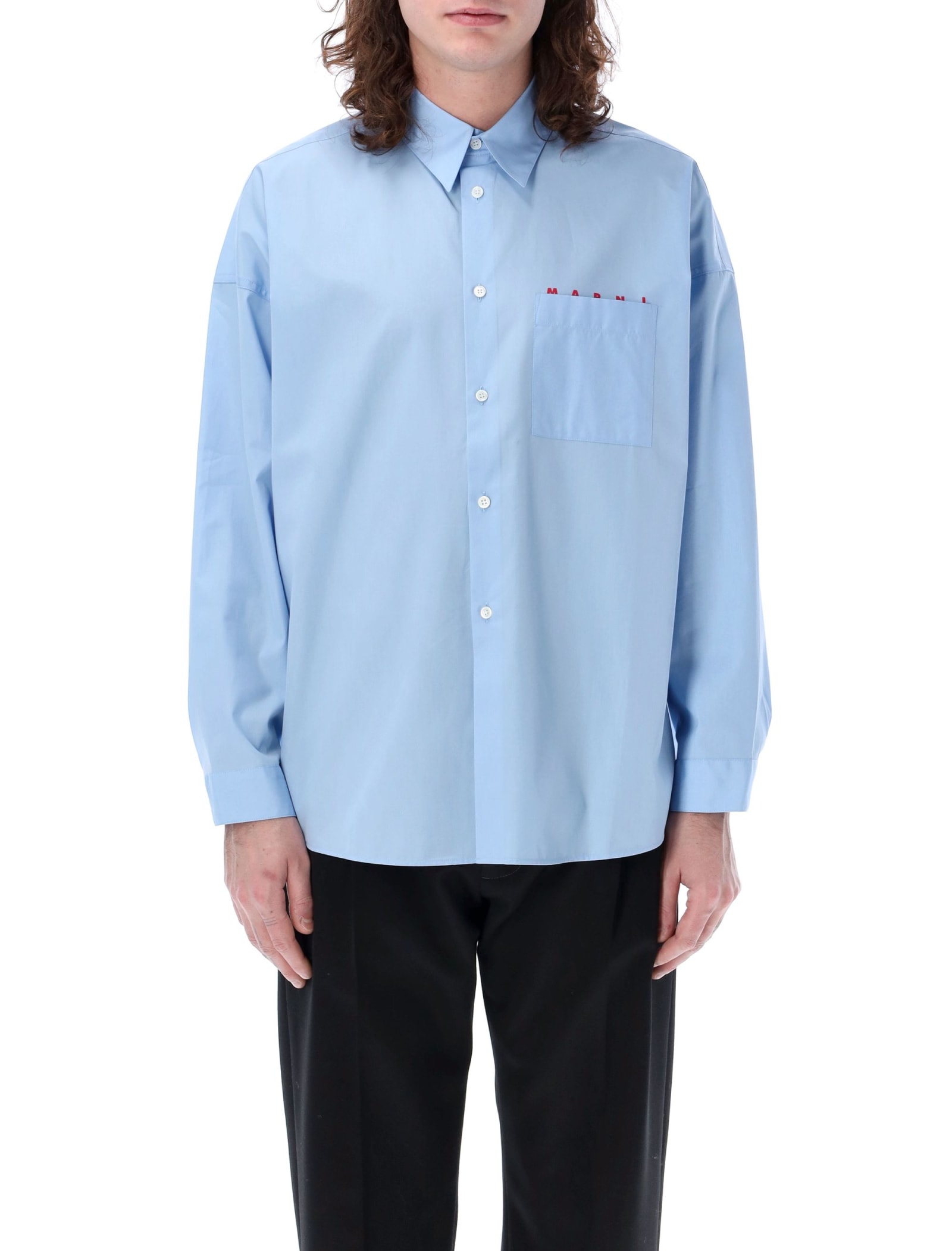 Shop Marni Hidden Logo Shirt In Light Blue