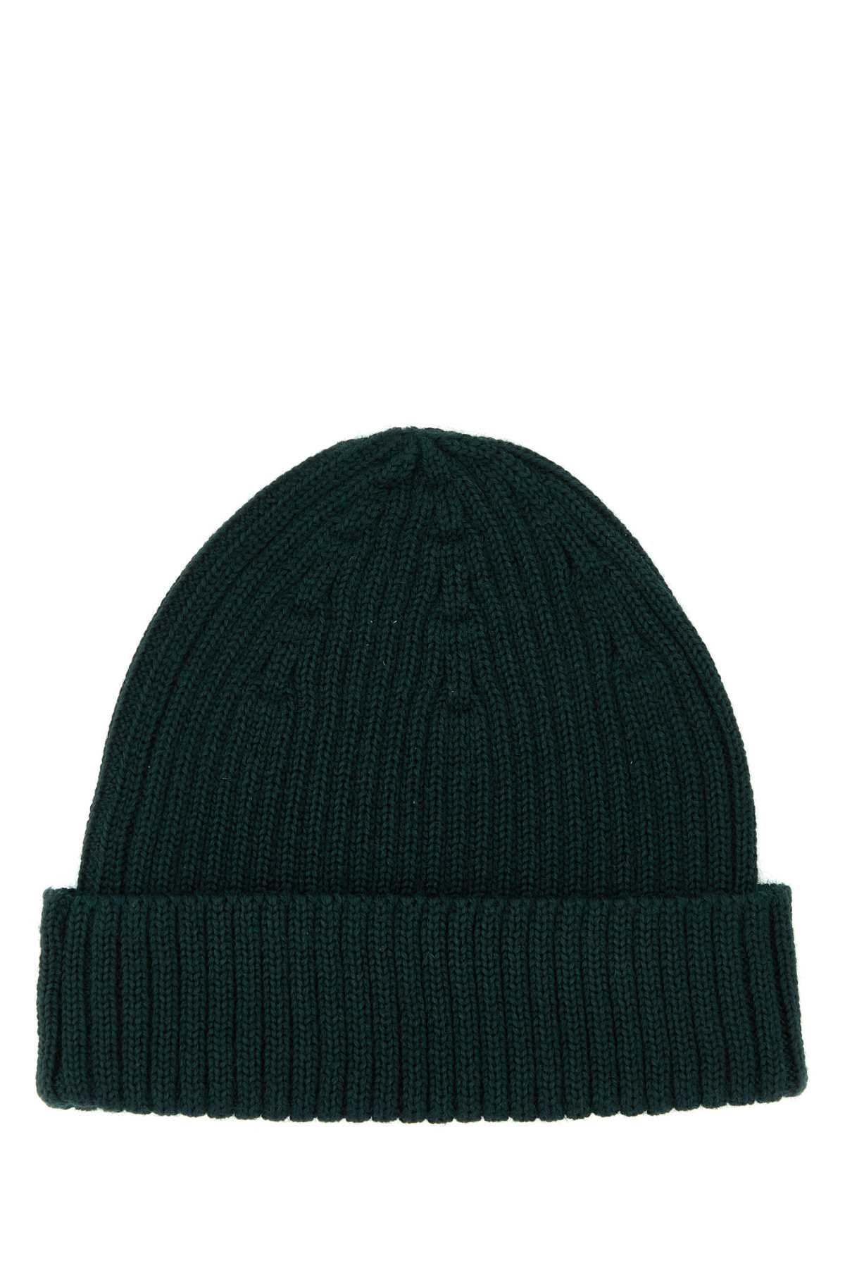 MAISON KITSUNÉ DARK GREEN WOOL BEANIE HAT 