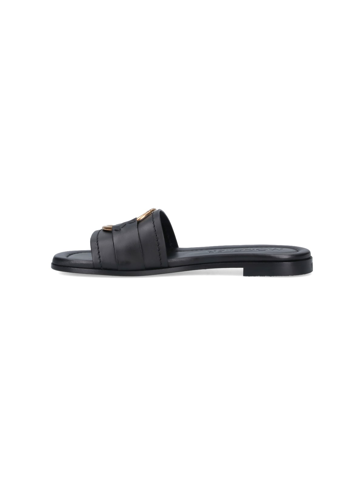 Moncler Black Slides With Distinctive Gold Emblem