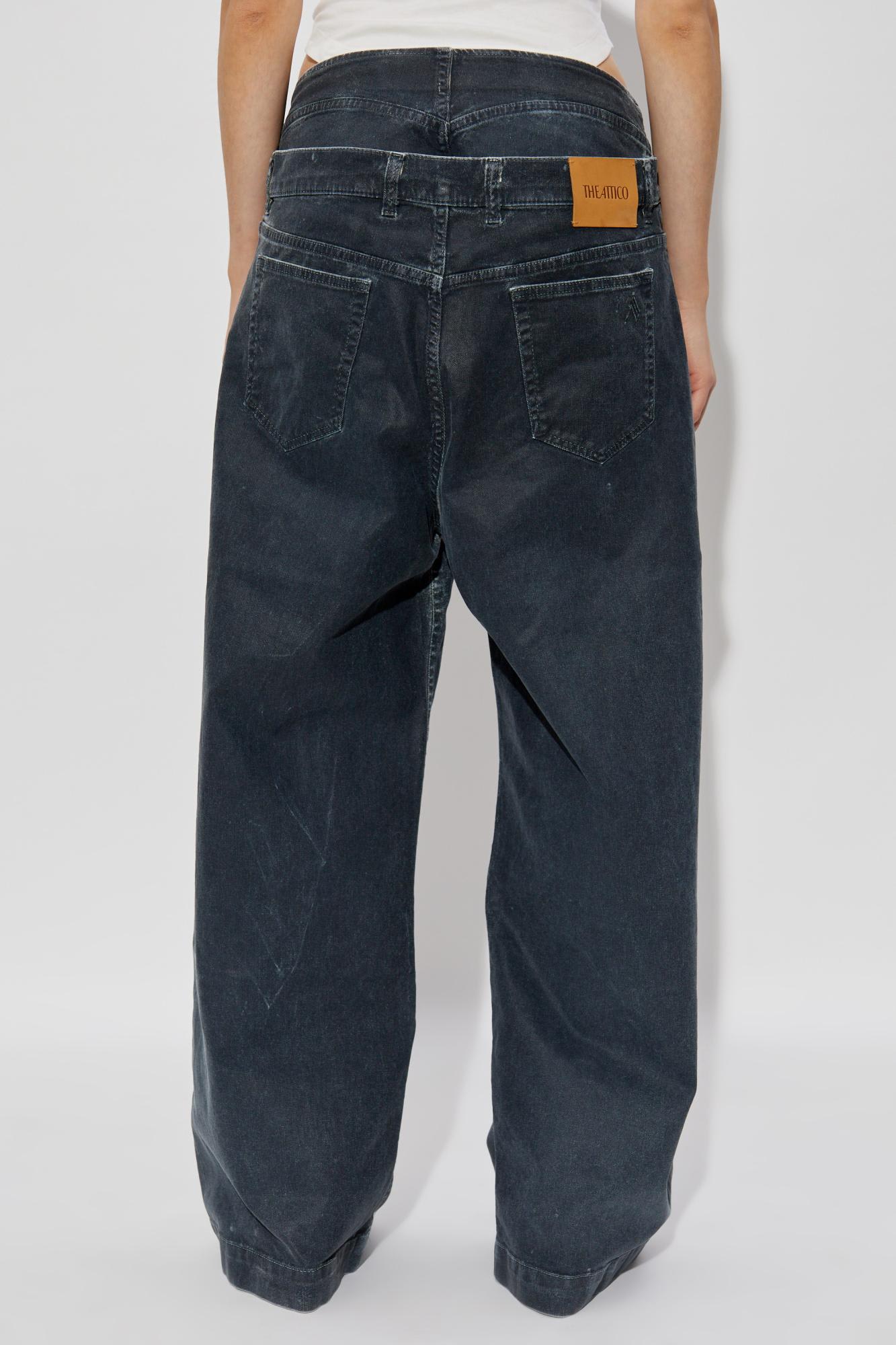 Attico The Waxed Wide-leg Jeans In Black