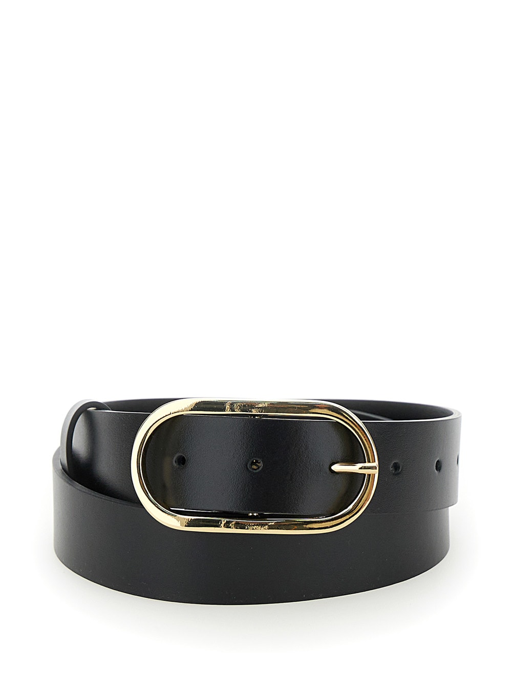 ambre Black Belt With Round Buckle In Leather Woman