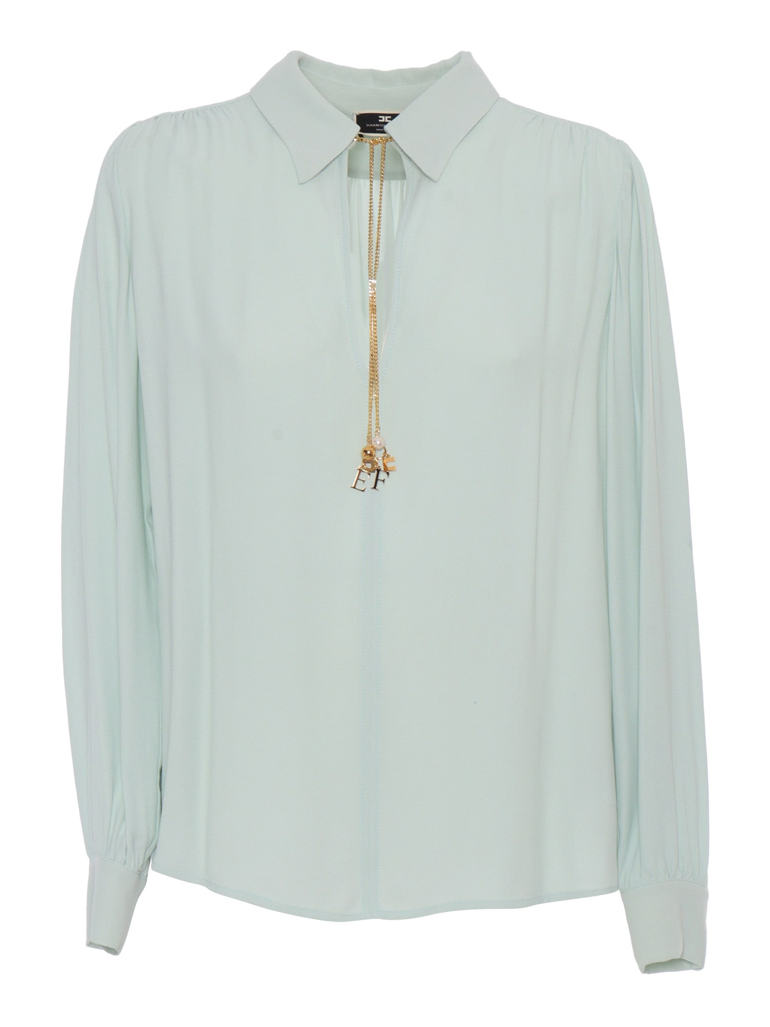 Shop Elisabetta Franchi Light Blue Shirt With Jewel