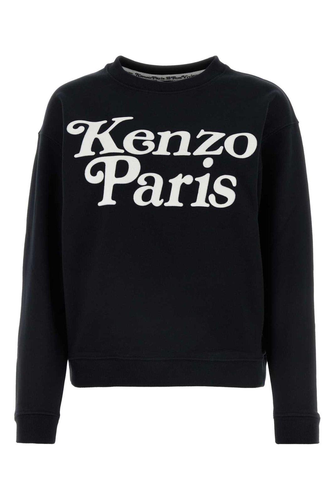 Shop Kenzo Verdy Flocked-logo Crewneck Sweatshirt In Black