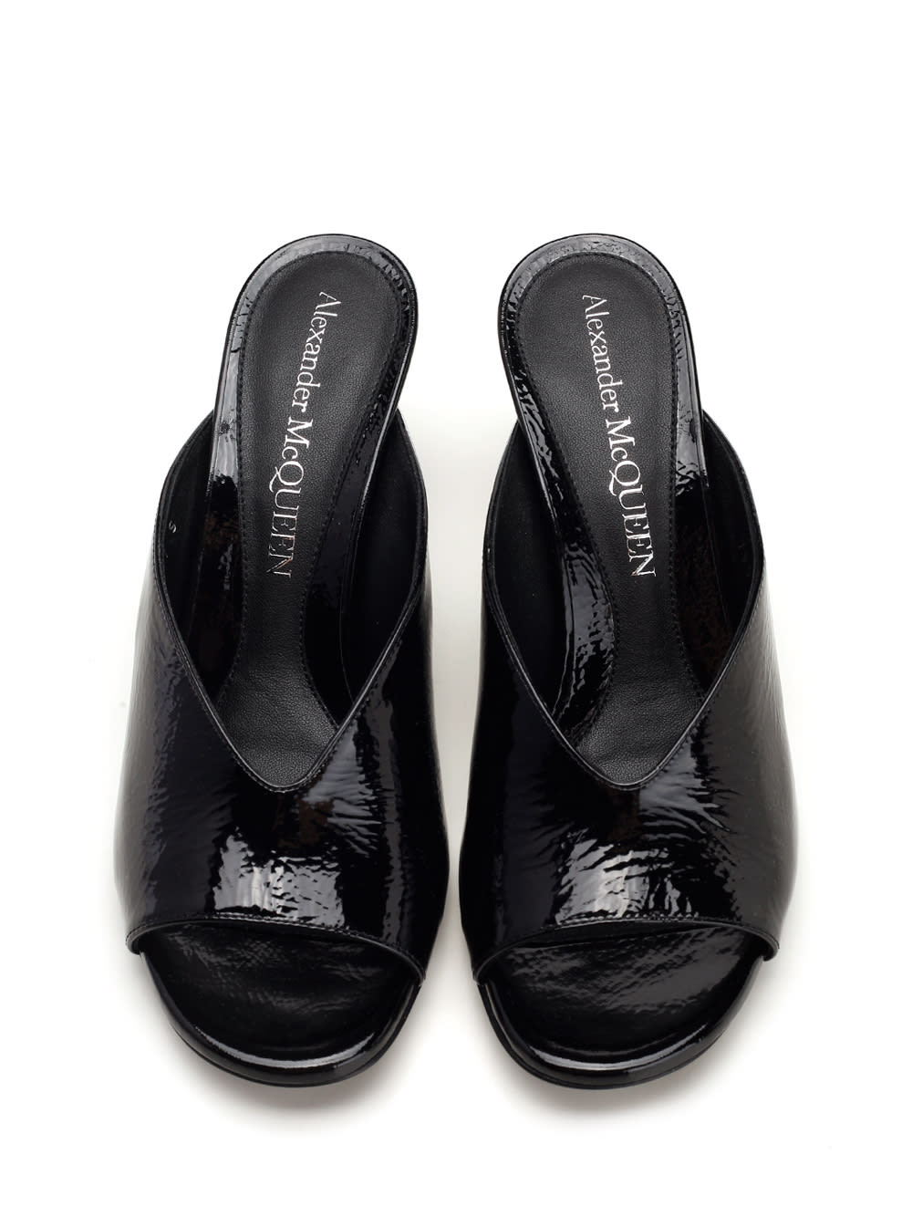 Shop Alexander Mcqueen Lacquered Leather Mules In Black