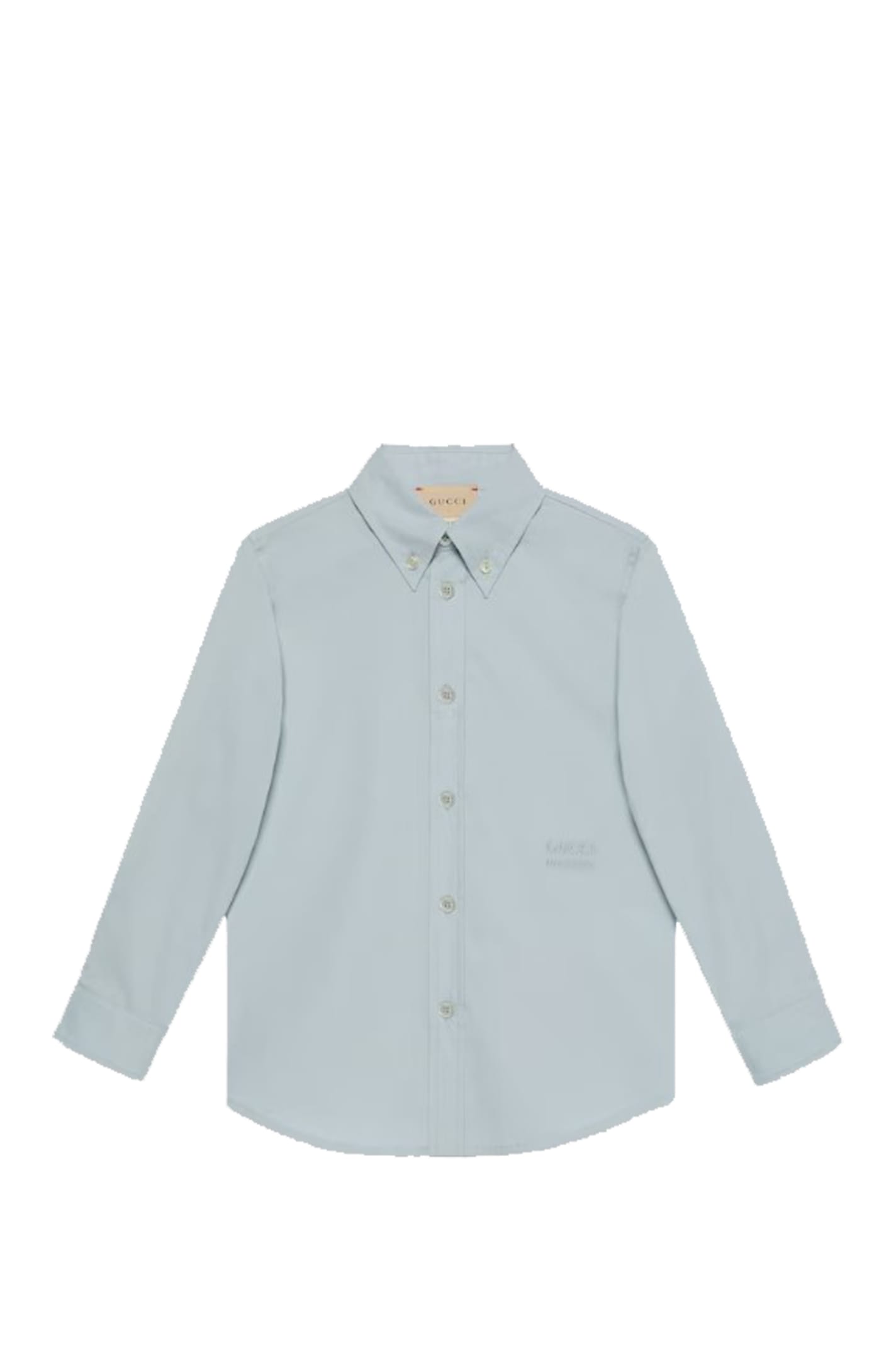 Gucci Kids' Cotton Shirt With Embroidery In Light Blue