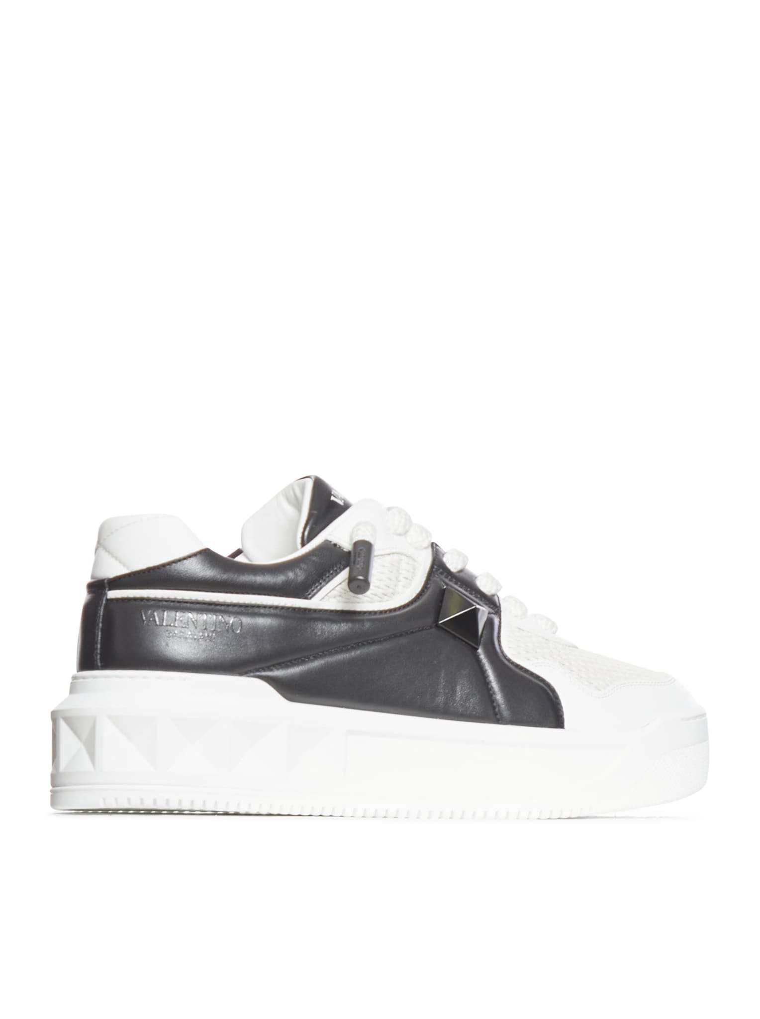 Shop Valentino Low-top Lace-up Sneakers In White Black