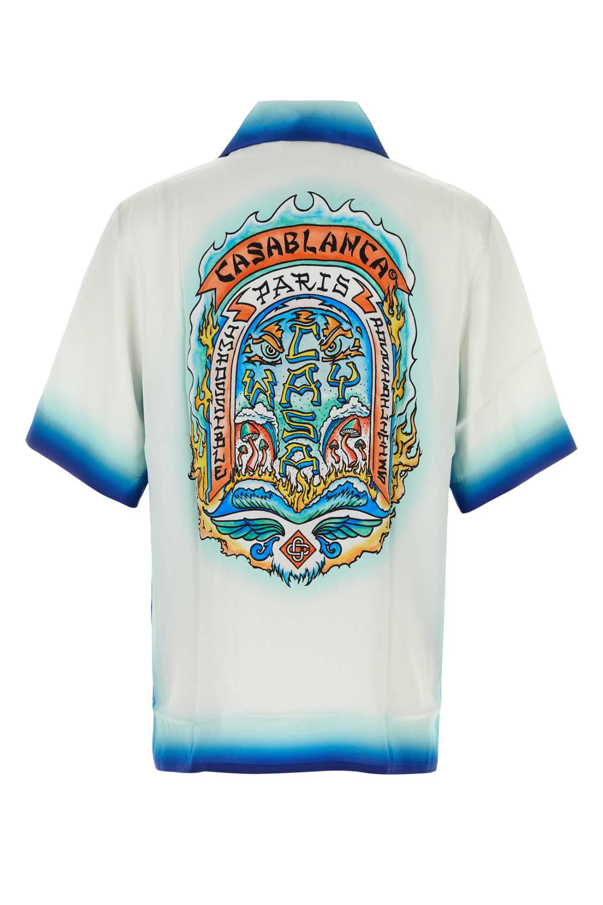 Casablanca White Shirt With Cuban Collar And Maxi Logo Printed On The Back In Silk Man In Casawayskate