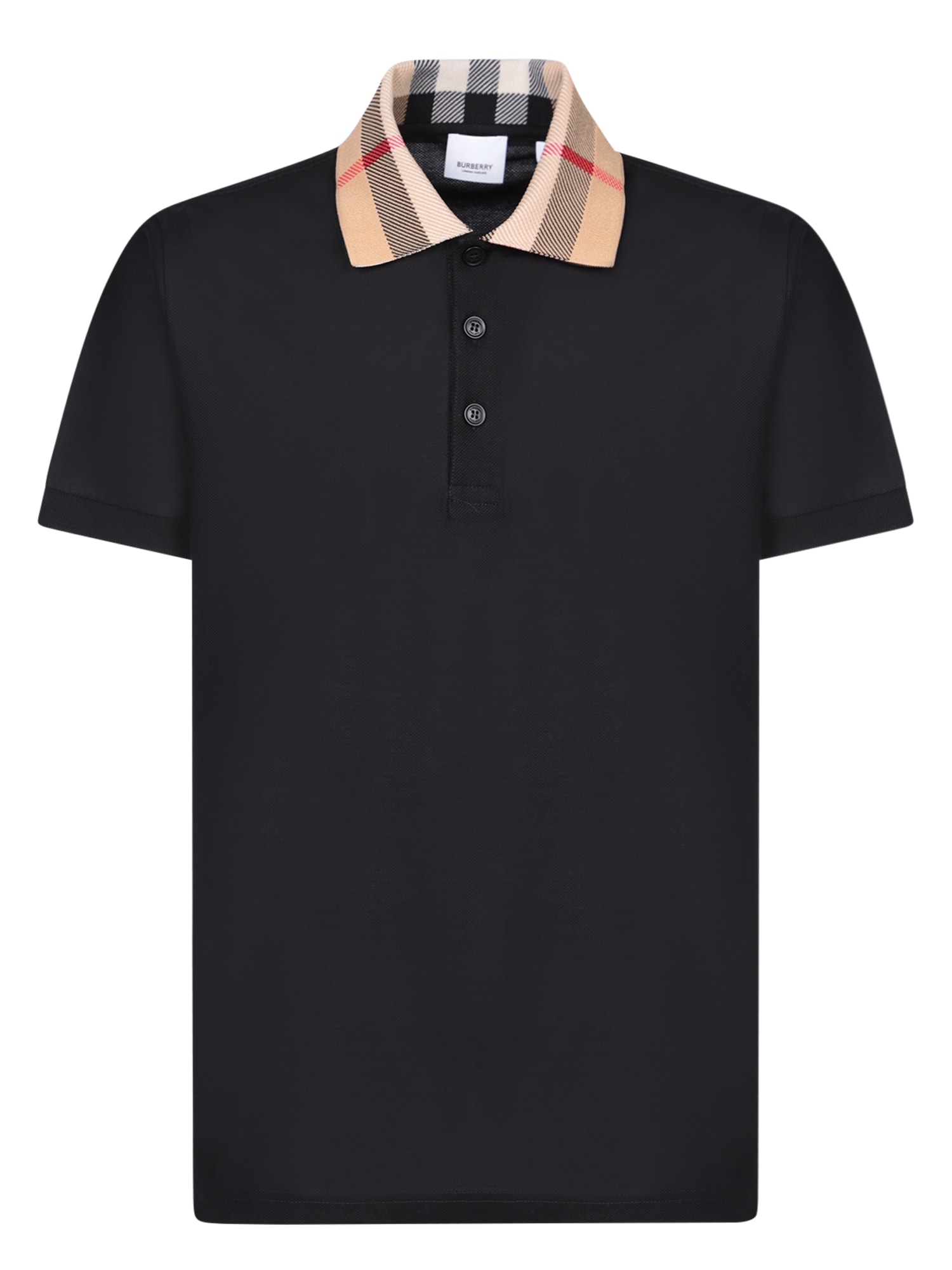 Shop Burberry Black Cotton Polo Shirt