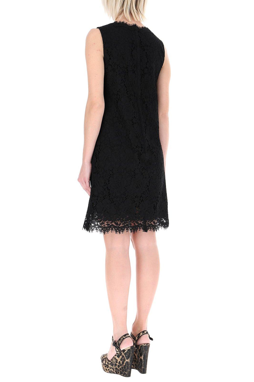 Shop Dolce & Gabbana Lace Sleeveless Mini Dress In Nero