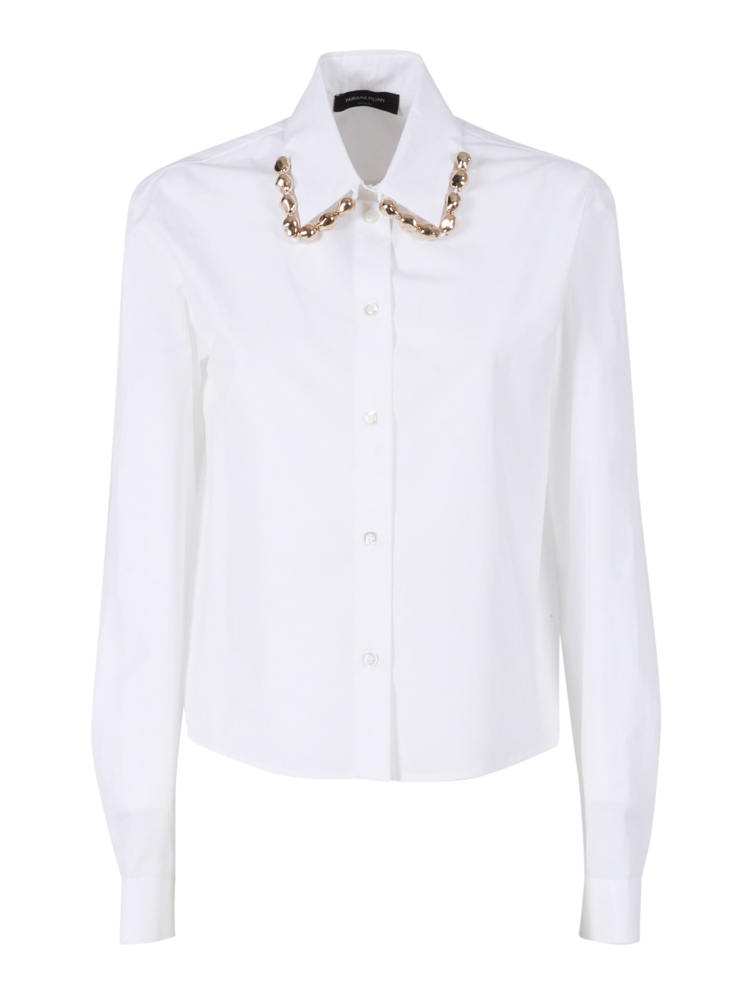 Fabiana Filippi Poplin Cropped Shirt With Pepita Embroidery On Collar In White