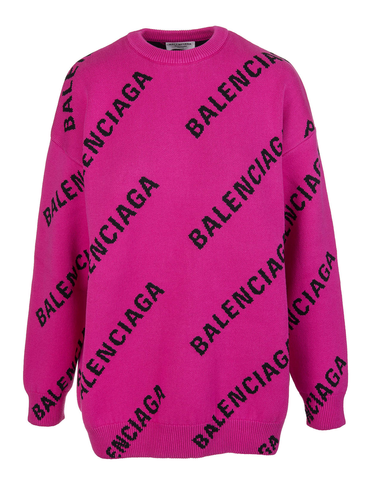 Balenciaga Woman Fuchsia All-over Logo Round-neck Pullover