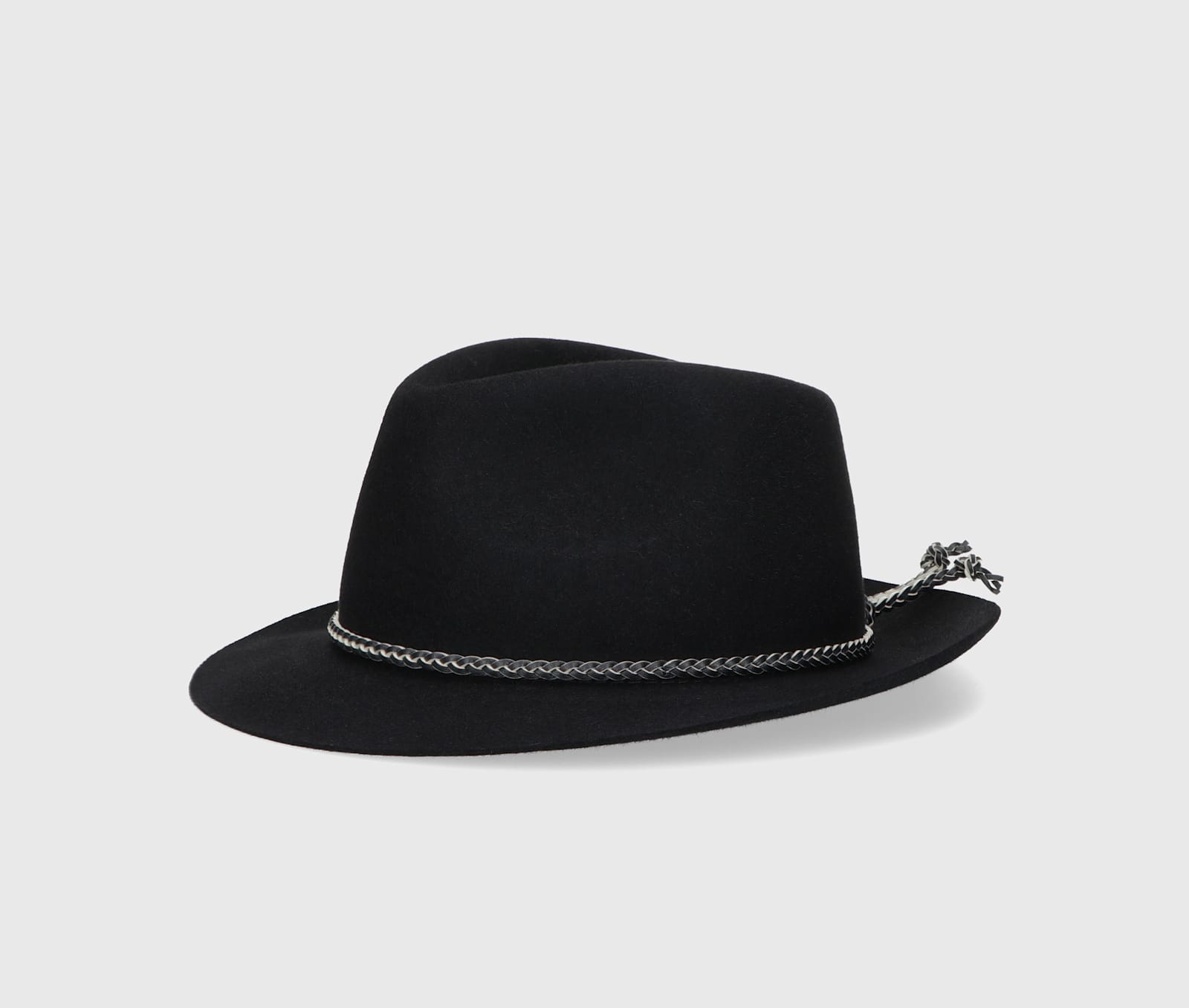 Shop Borsalino Fedora Brushed Felt With Leather Twisted Hatband In Black, Tone On Tone Hatband