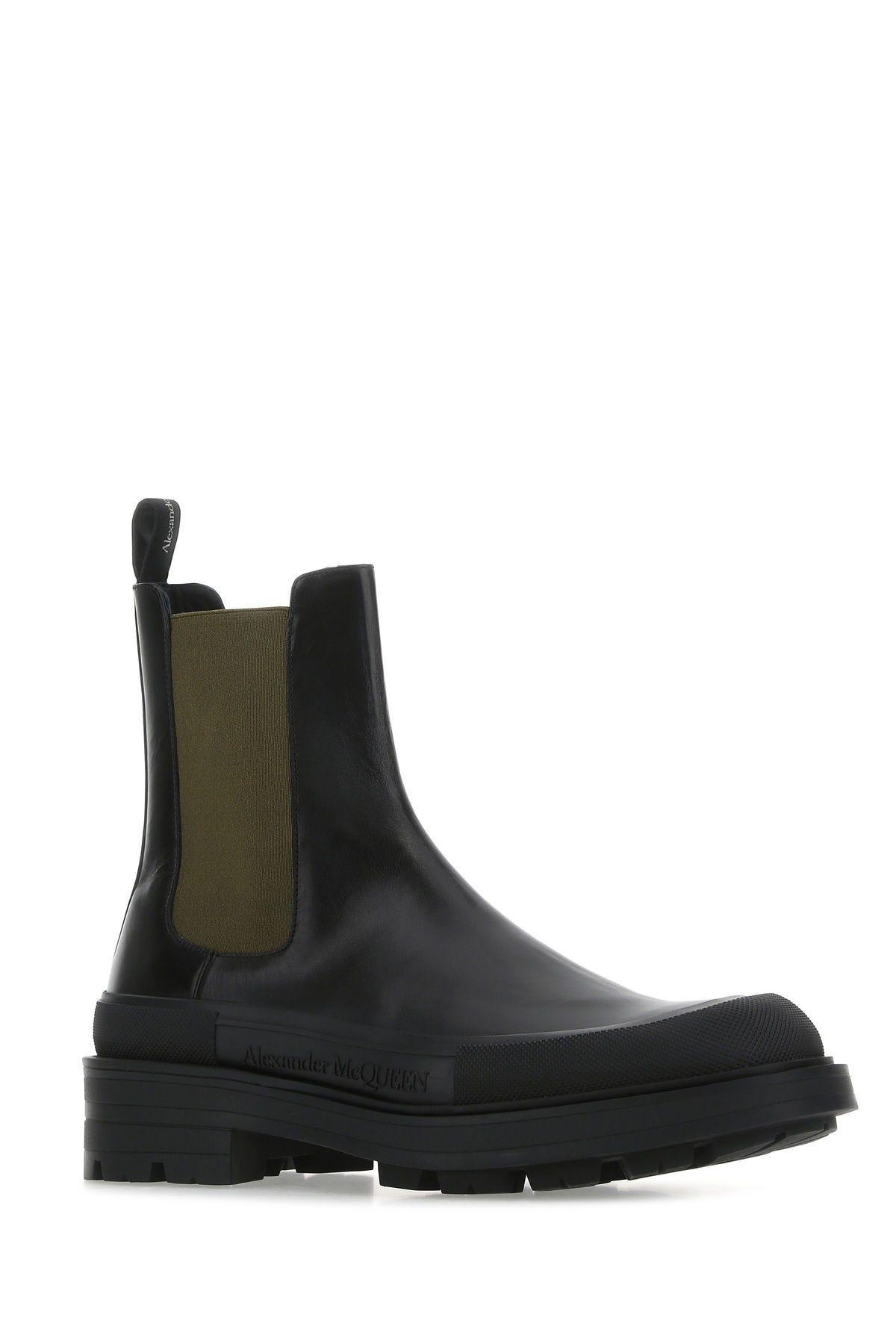 Shop Alexander Mcqueen Black Leather Boxcar Ankle Boots