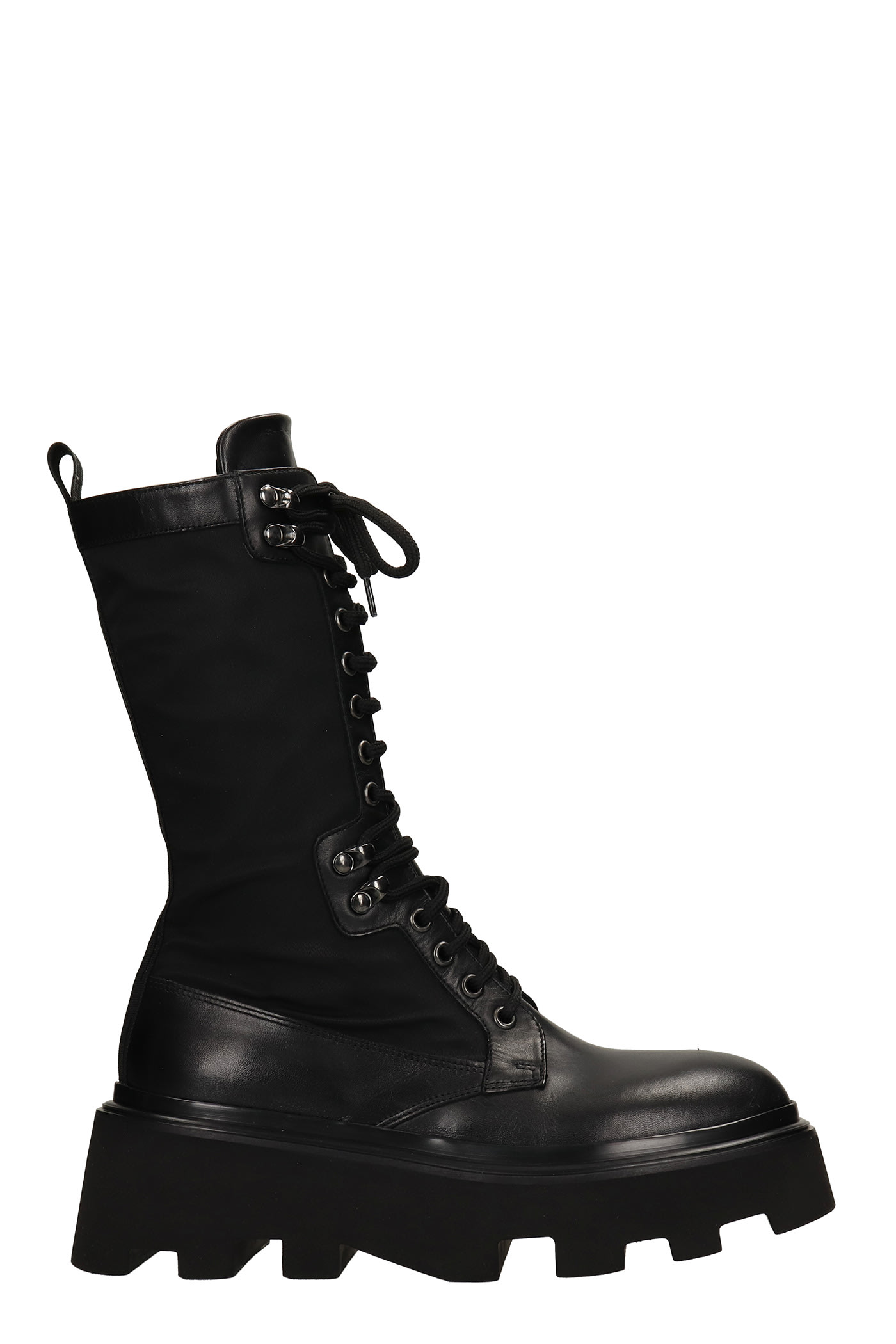 Elena Iachi Combat Boots In Black Leather And Fabric