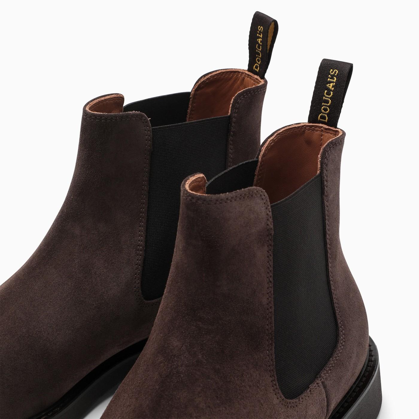 Shop Doucal's Deep Brown Suede Chelsea Boots In Marrone