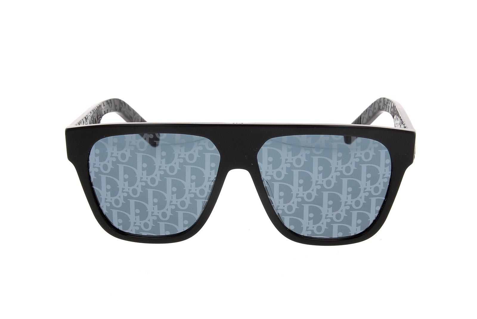 Dior B23 S3i Rectangular Frame Sunglasses In Shiny Black / Blu Mirror