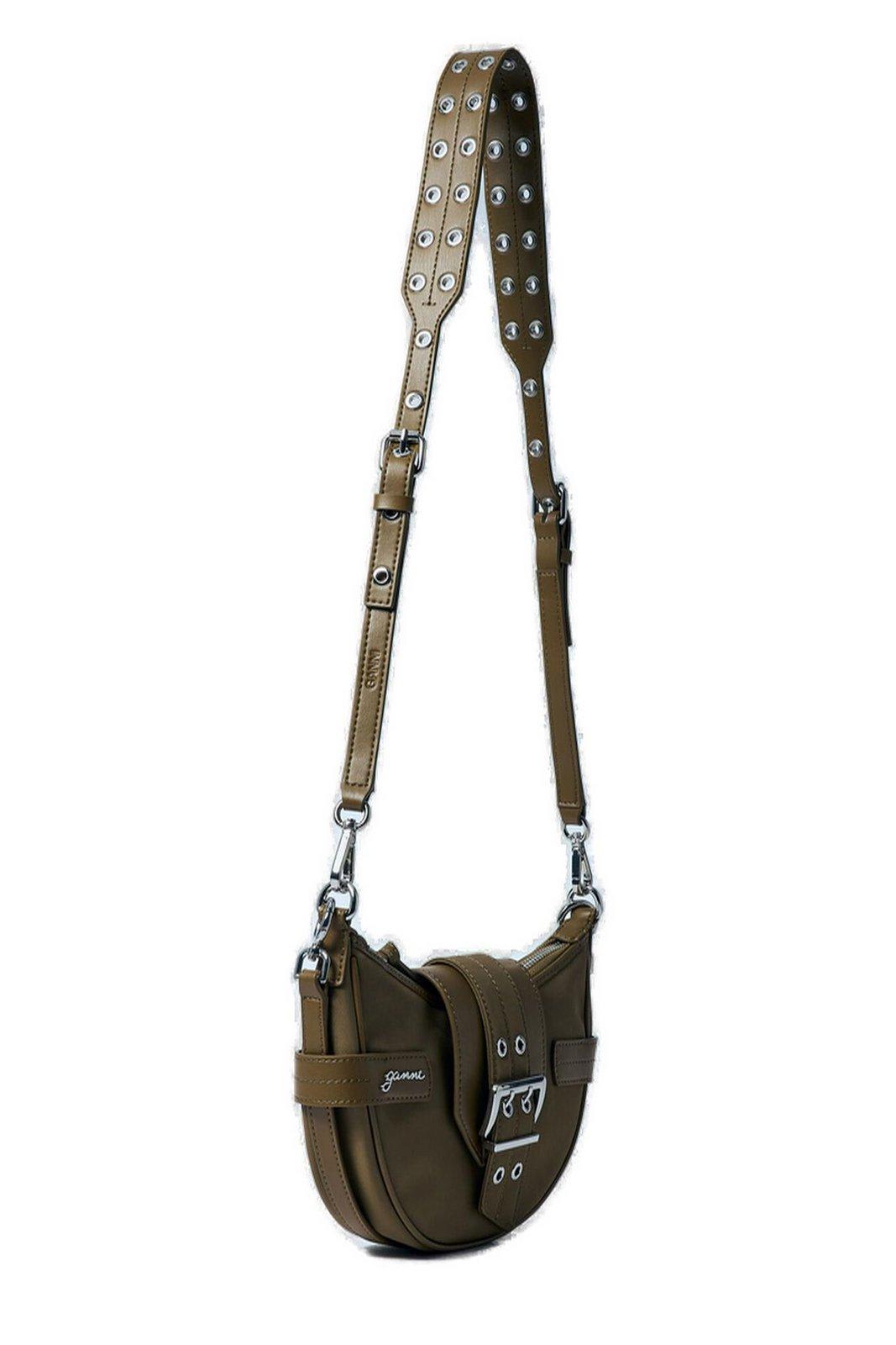 Ganni Half-moon Shape Small Bucky Crossbody Bag In Green