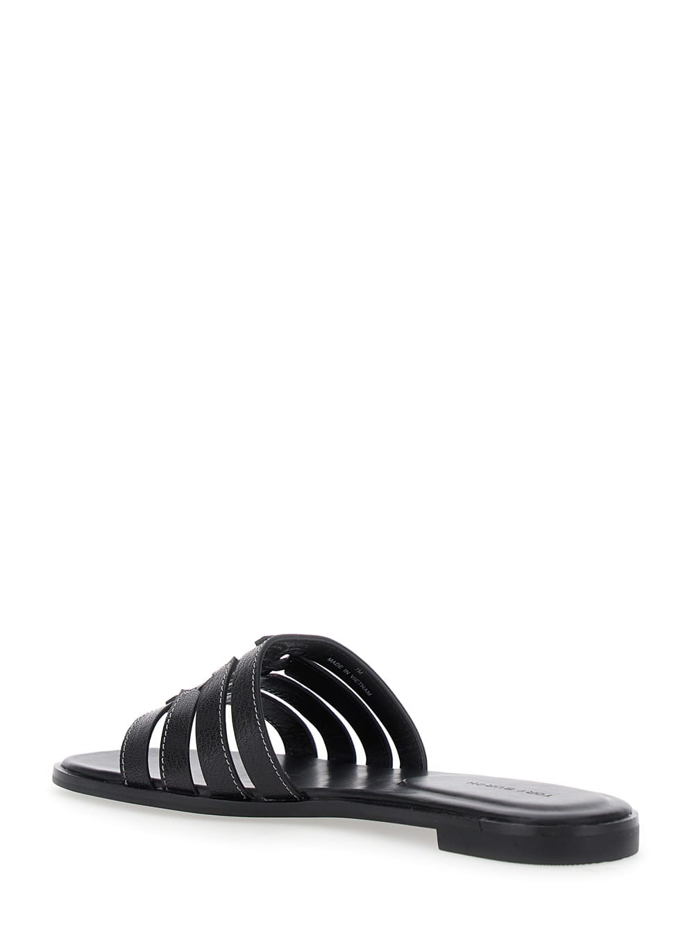 Tory Burch Ines Cage Black Sandals With Double T Motif In Leather Woman