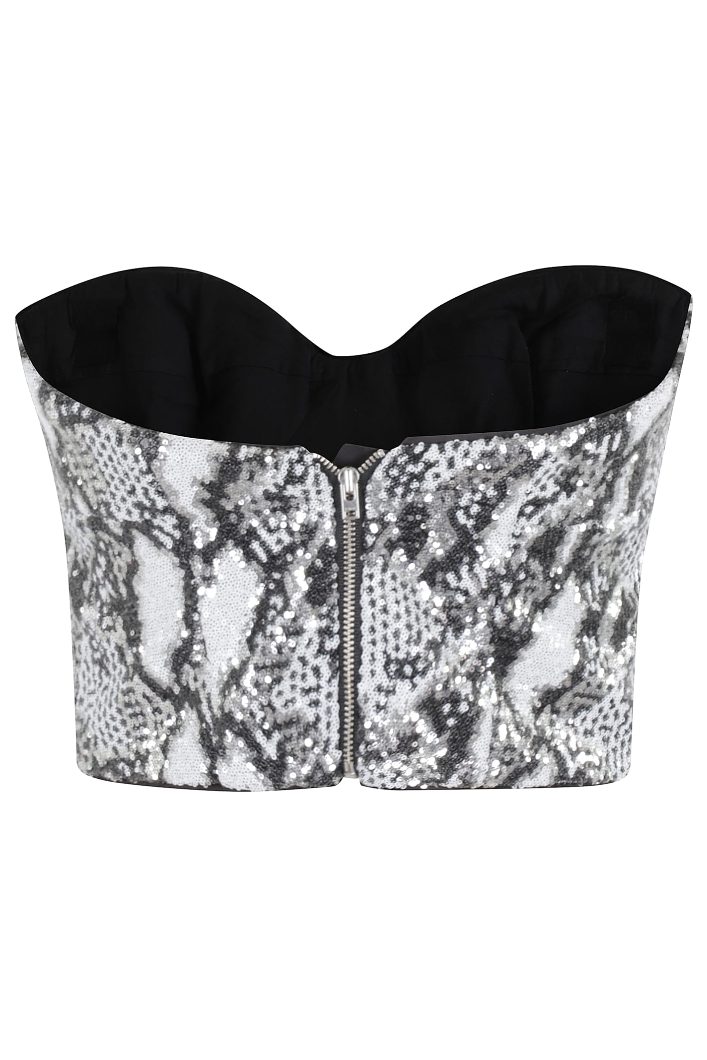 Iro Striking Sequin Bustier Top With Removable Straps In Black White Silver