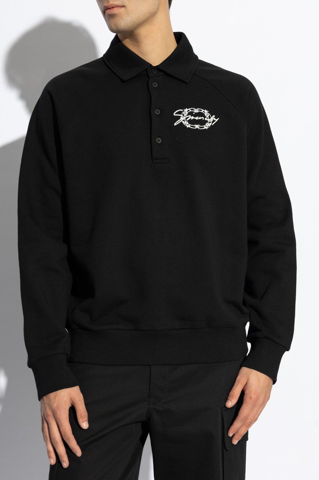 Givenchy Embroidered Logo Fleece Polo Sweatshirt In Black