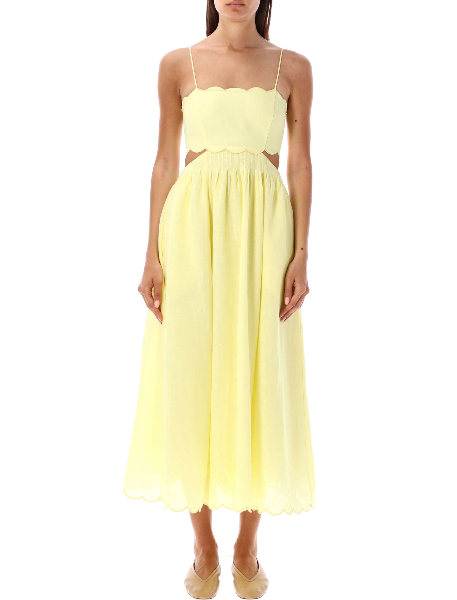 Shop Zimmermann Halliday Solid Scallop Dress In Yellow