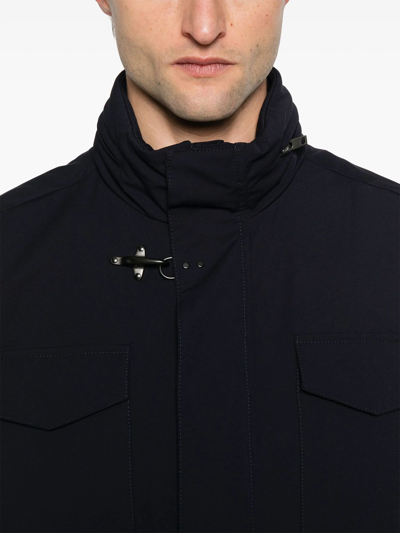Fay Short Nylon Stretch Field Jacket In Blue