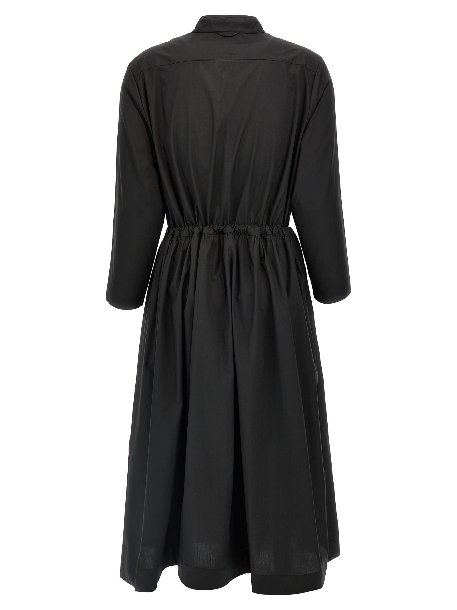 Tory Burch Cotton Chemisier Dress With Drawstring Waist In Black