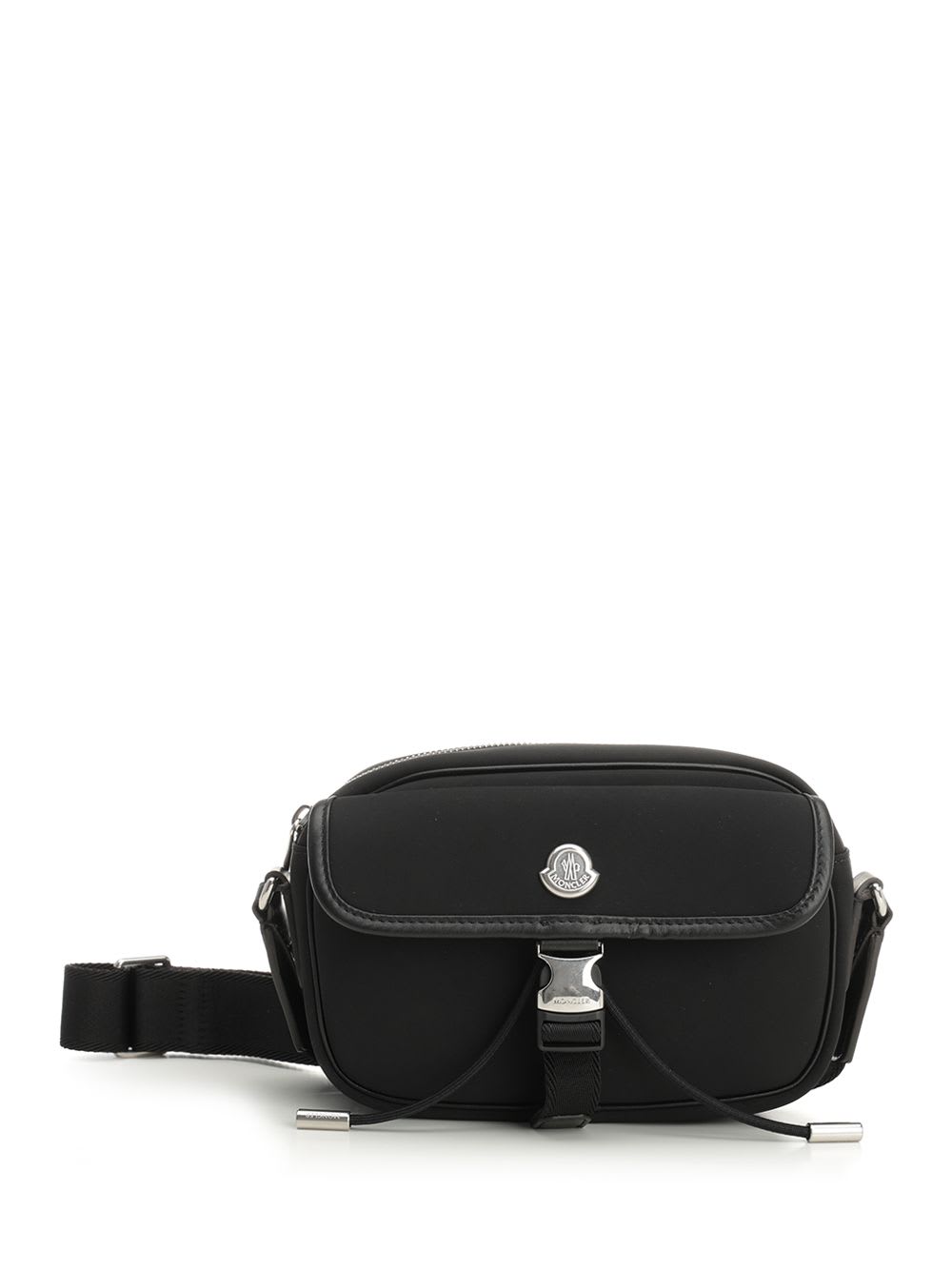 Moncler Structured Black Shoulder Bag With Metallic Clasp In Gray