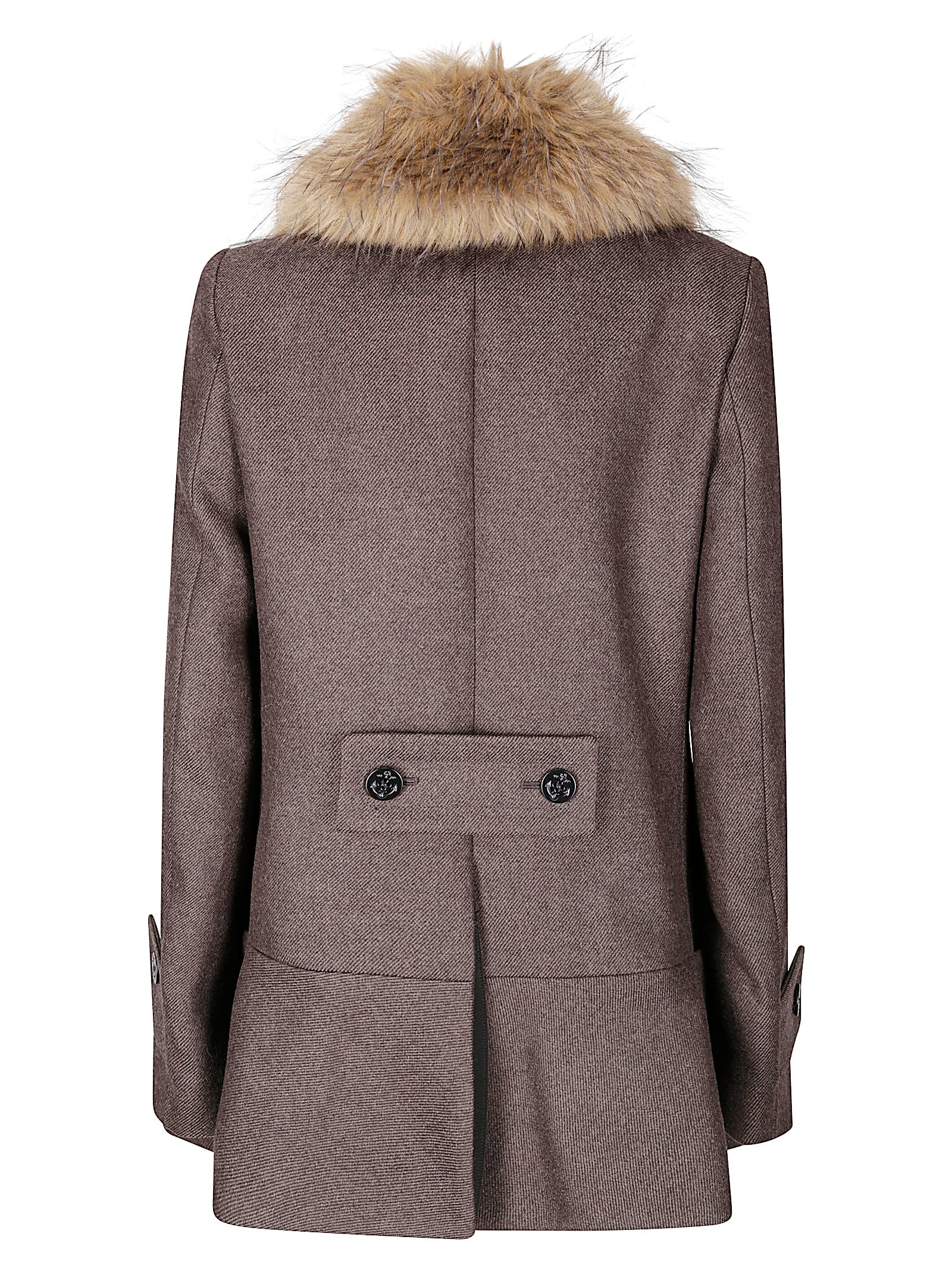 Sacai Fur-collar Double-breasted Wool Coat In Brown