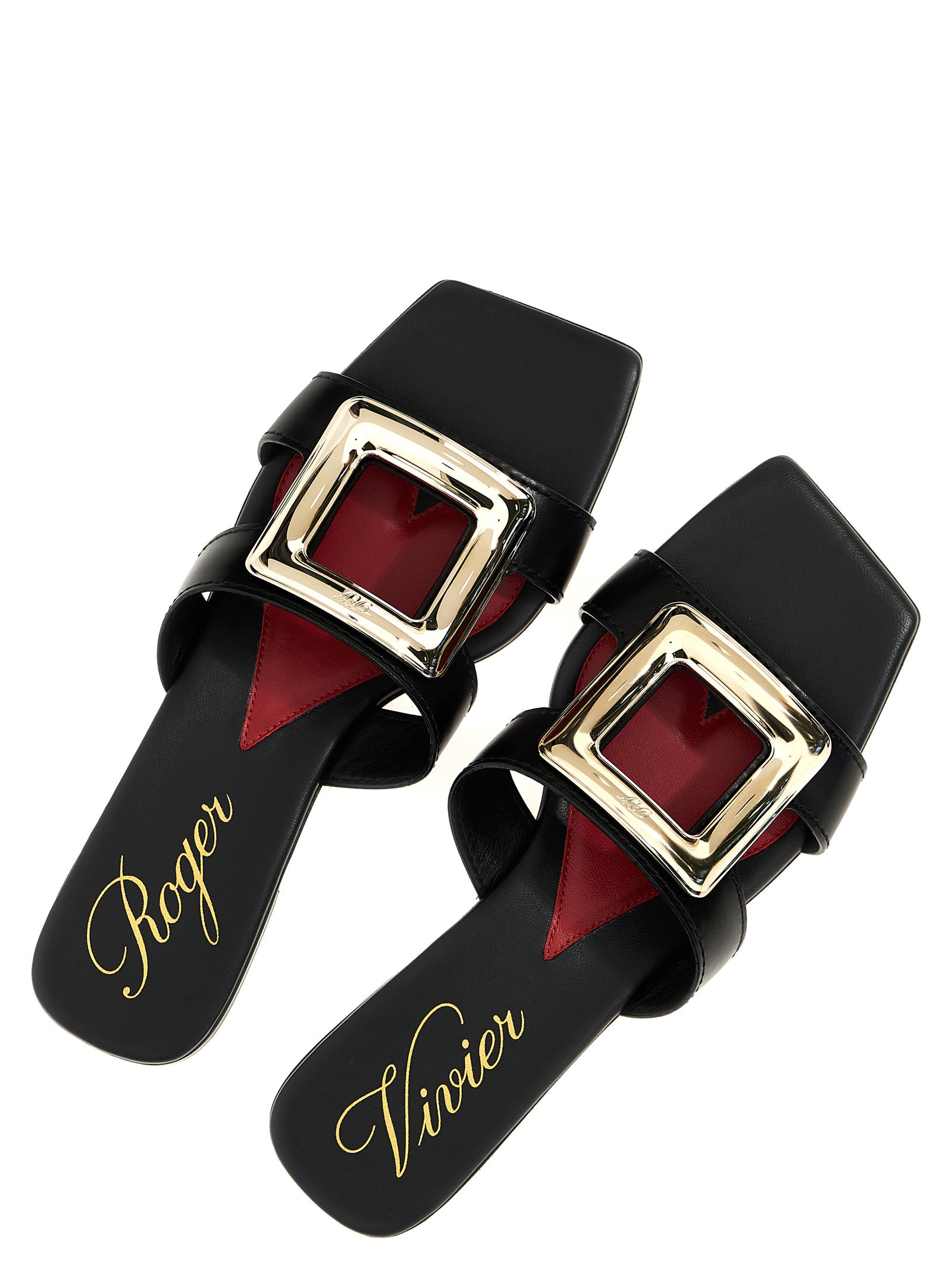 Shop Roger Vivier New Metal Buckle Mule Sandals In Black